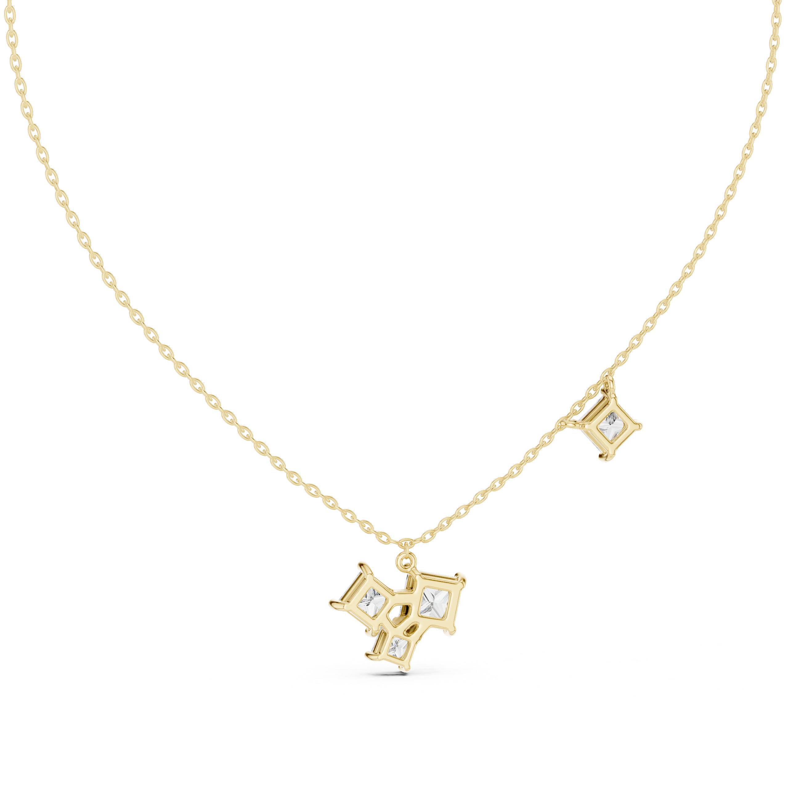 Princess Cut Diamond Cluster Pendant Necklace with Side Accent