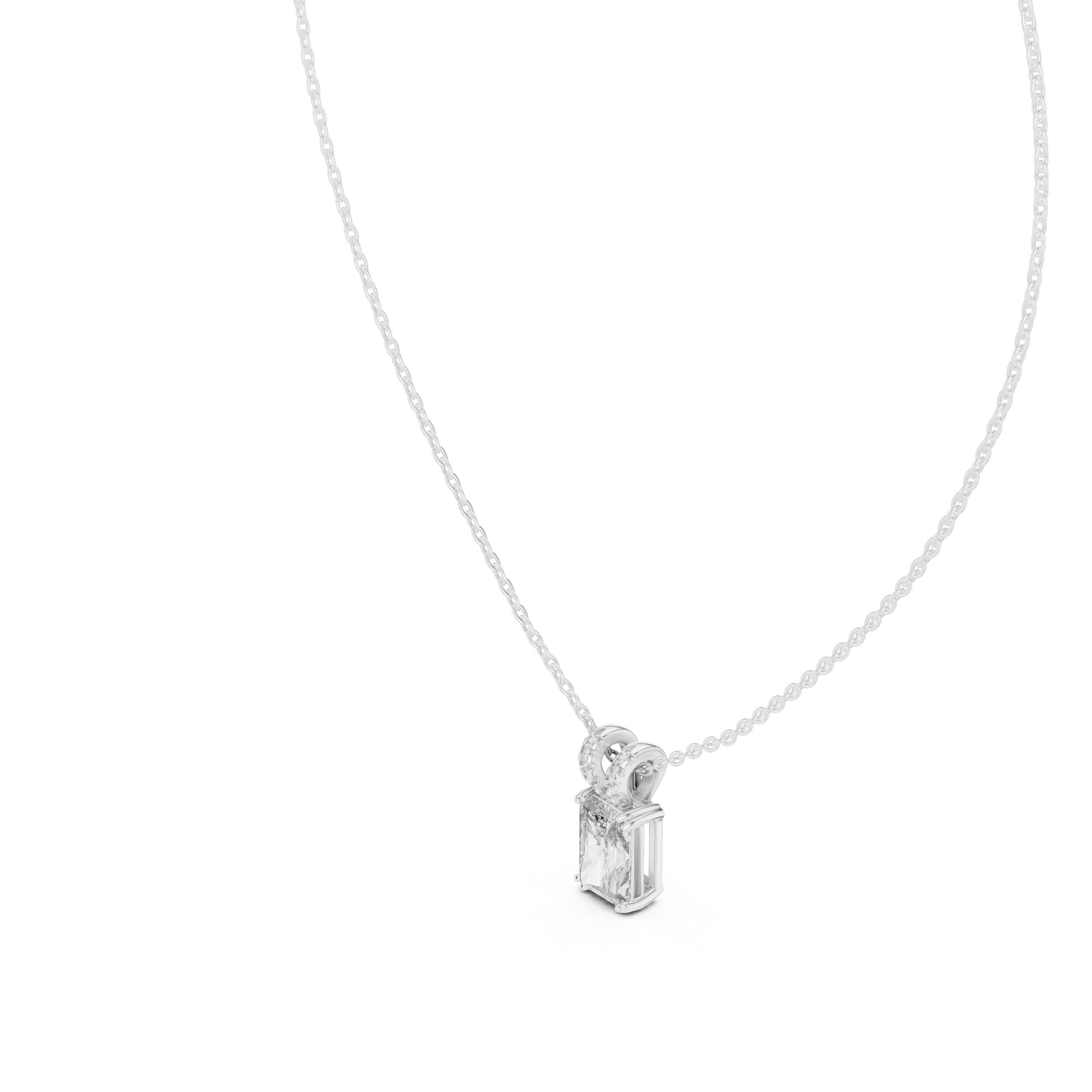 Radiant Cut Diamond Pendant Necklace – Modern Solitaire with Pavé Bail