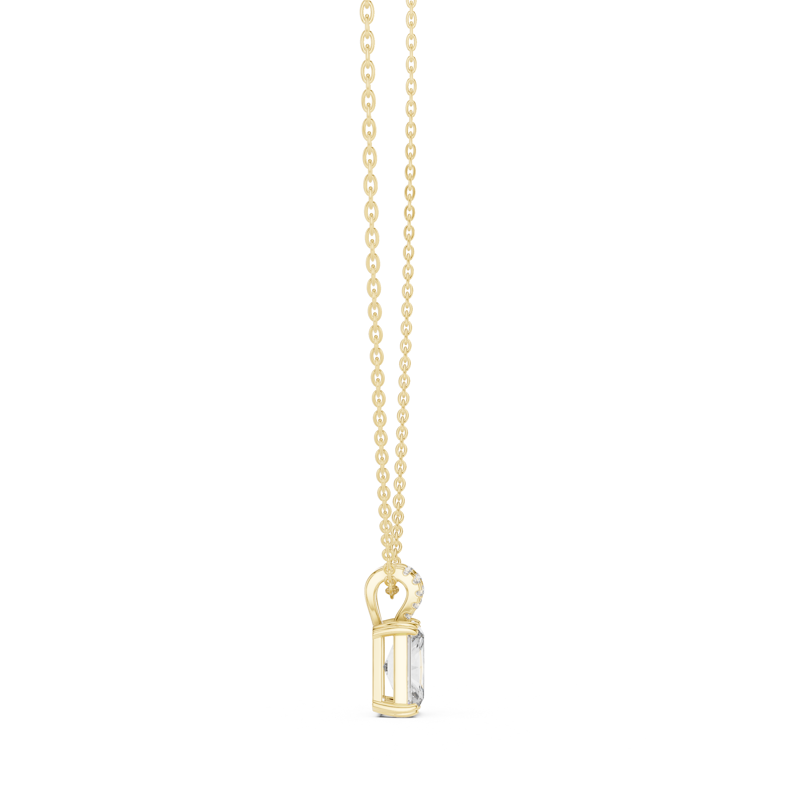 Radiant Cut Diamond Pendant Necklace – Modern Solitaire with Pavé Bail
