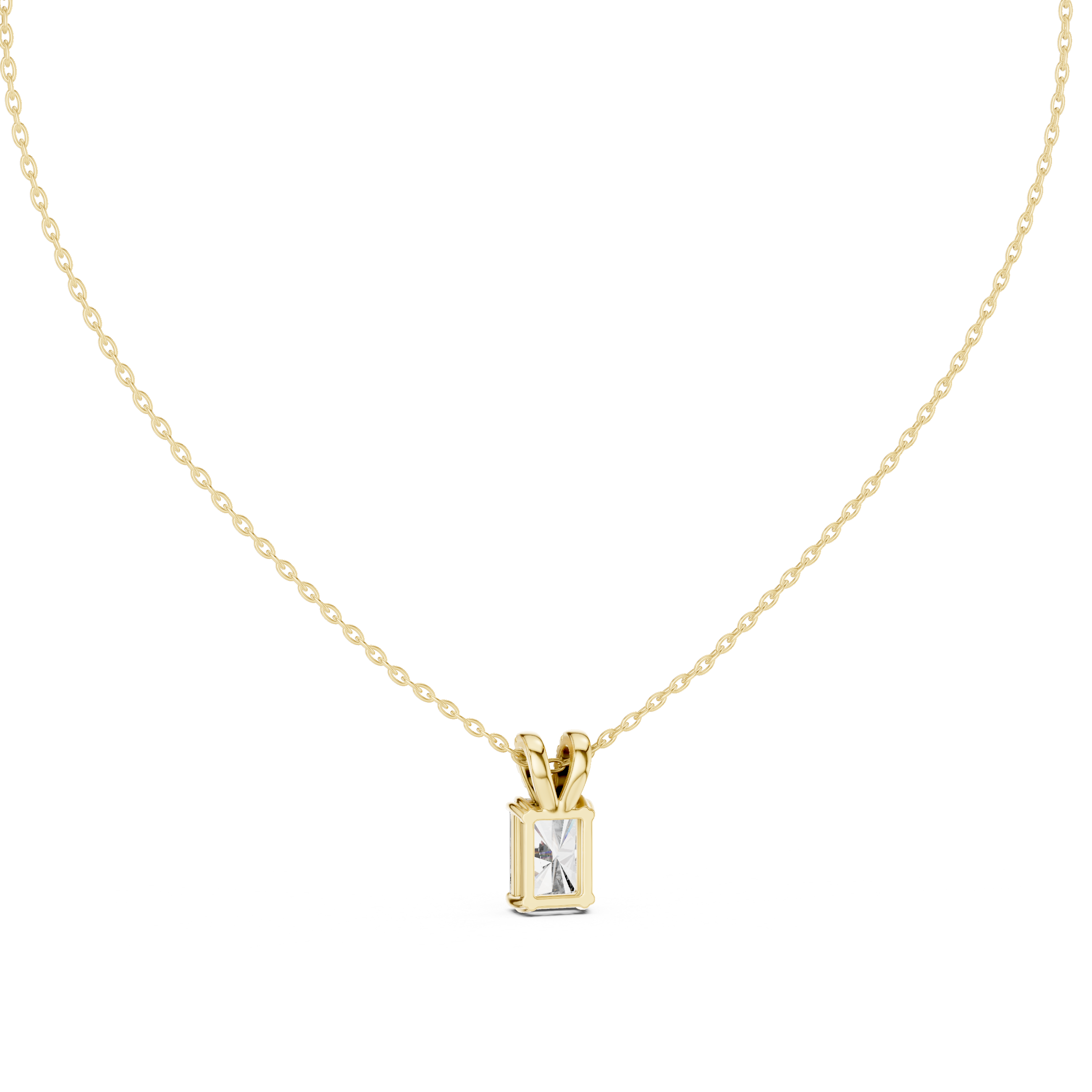 Radiant Cut Diamond Pendant Necklace – Modern Solitaire with Pavé Bail