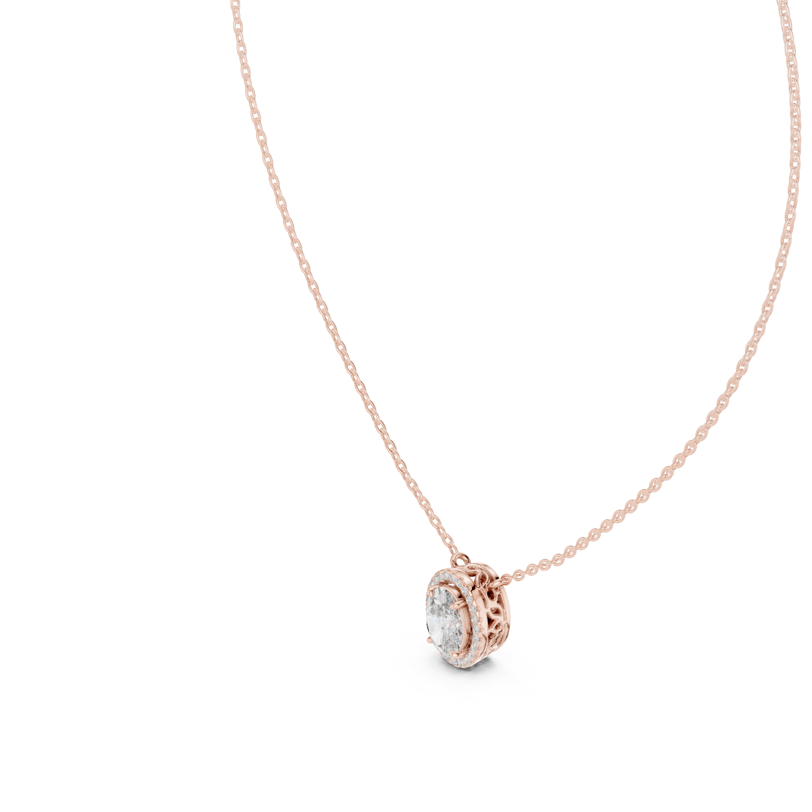 Oval Cut Diamond Halo Pendant Necklace – Classic Elegant Design