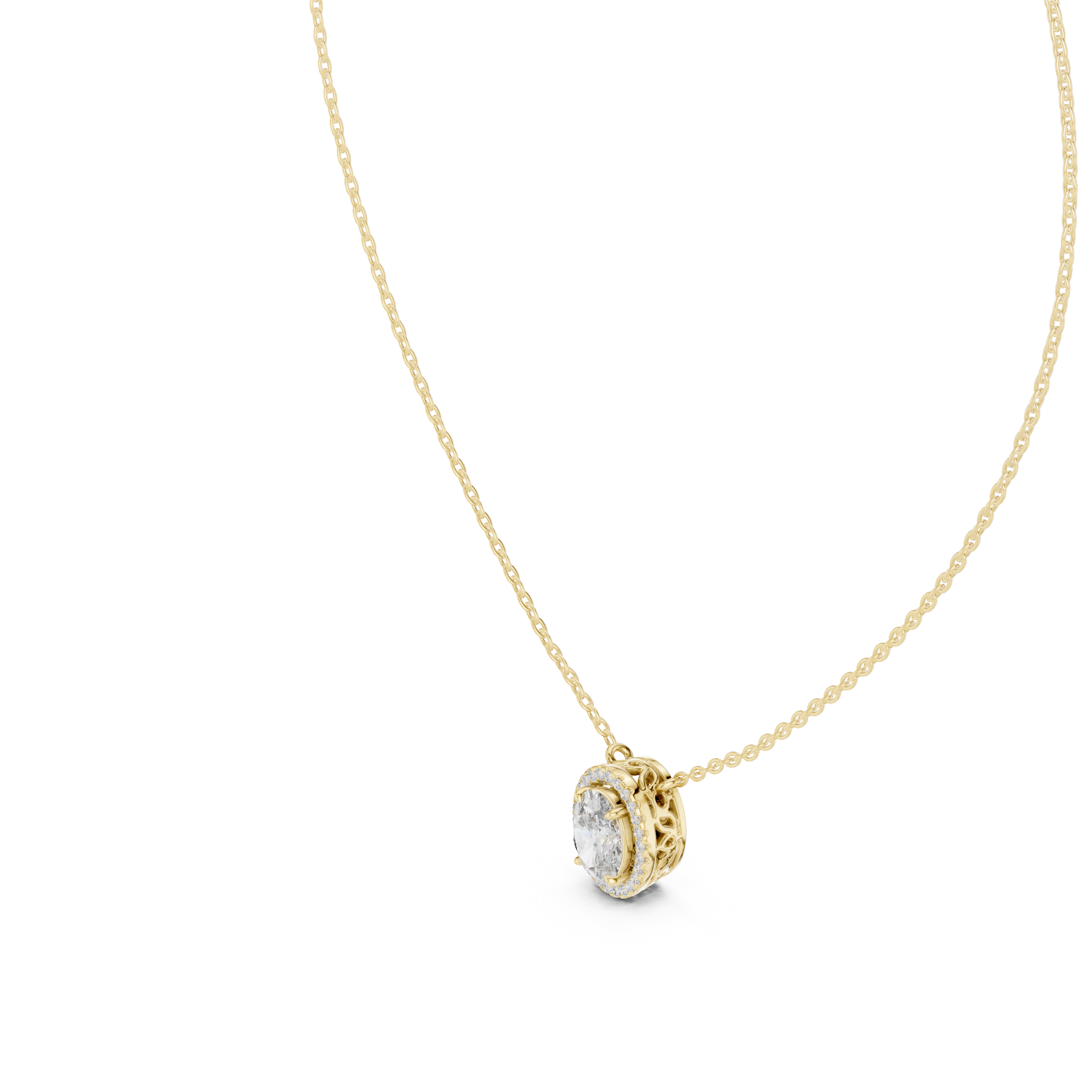 Oval Cut Diamond Halo Pendant Necklace – Classic Elegant Design