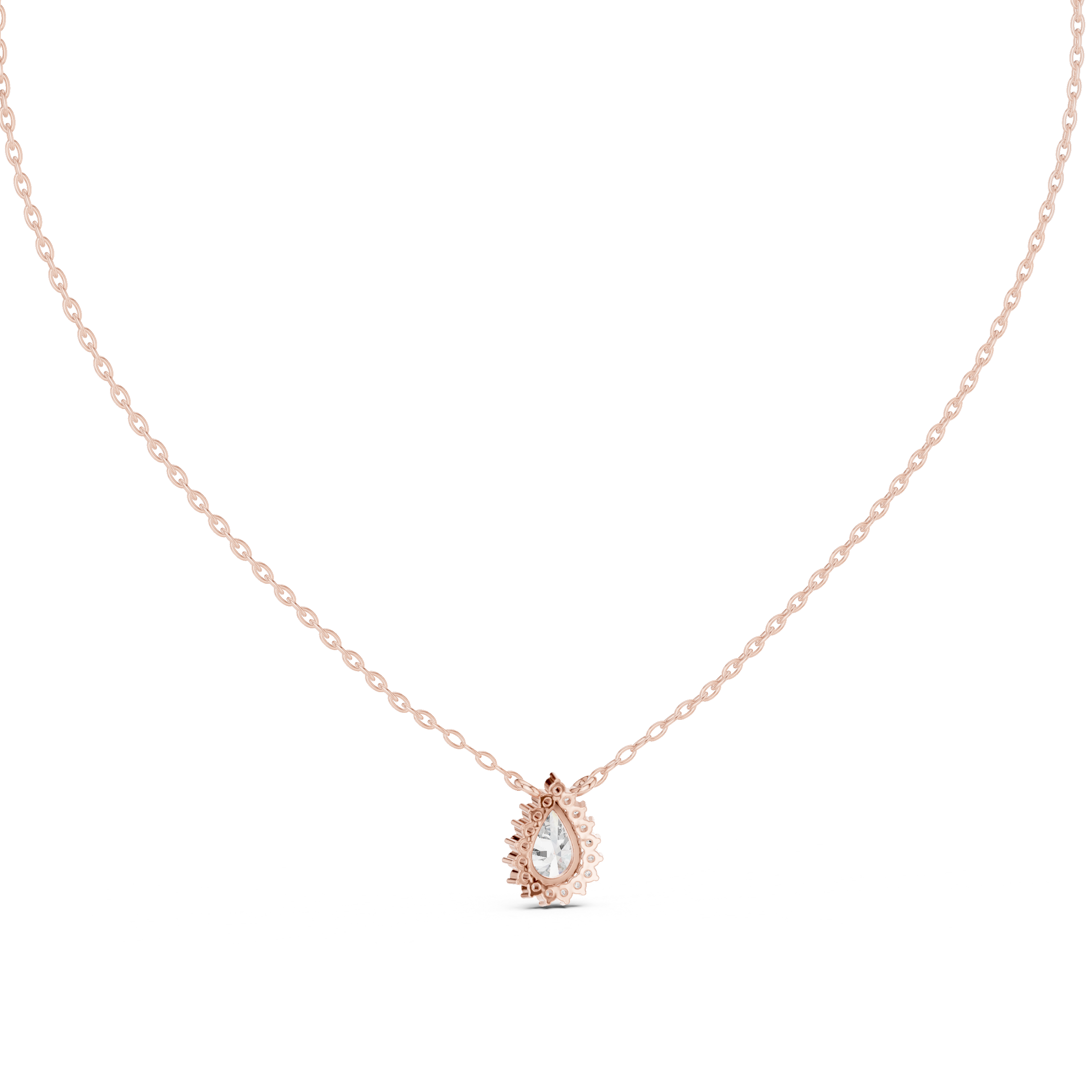 Pear Cut Diamond Halo Pendant Necklace – Elegant Drop Design