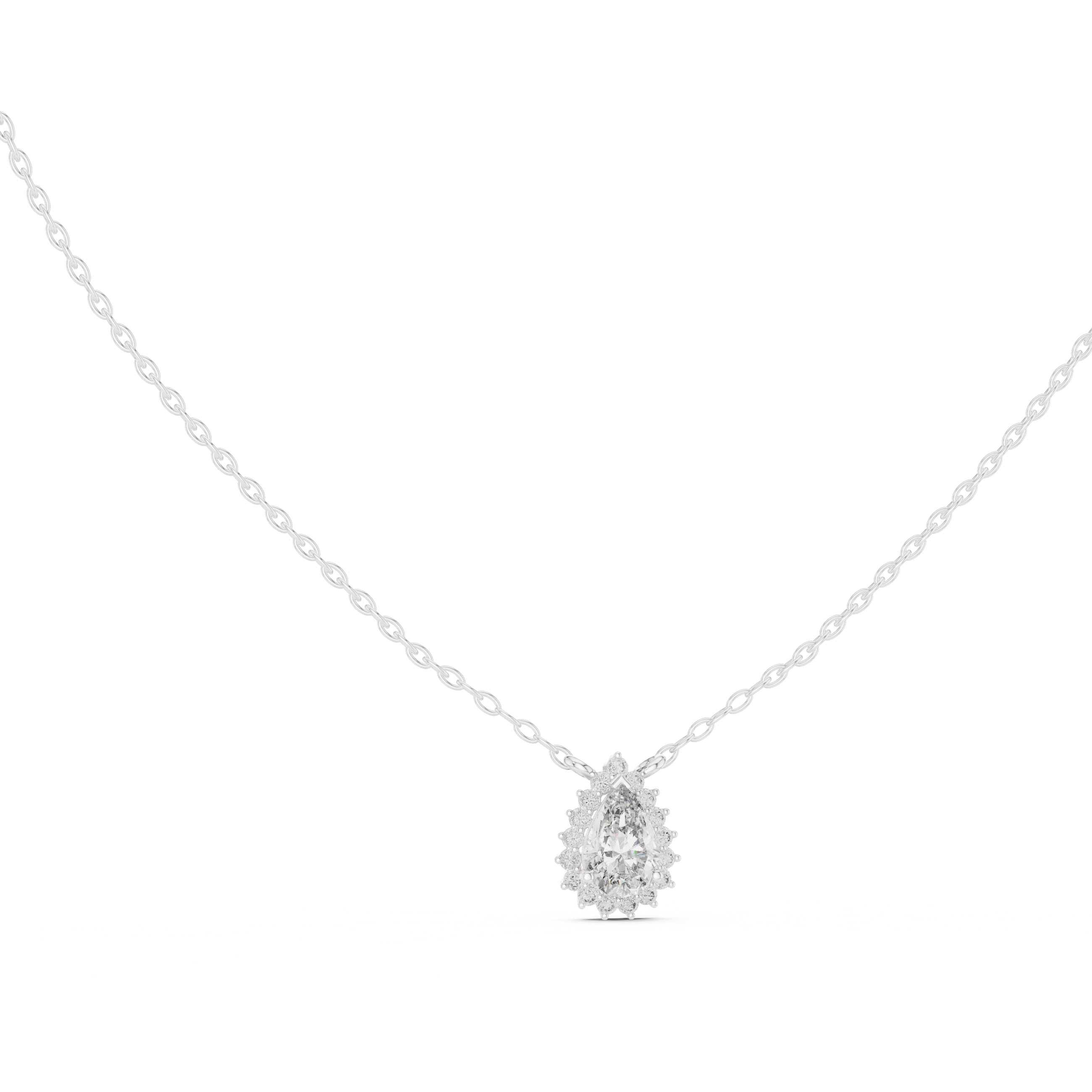 Pear Cut Diamond Halo Pendant Necklace – Elegant Drop Design