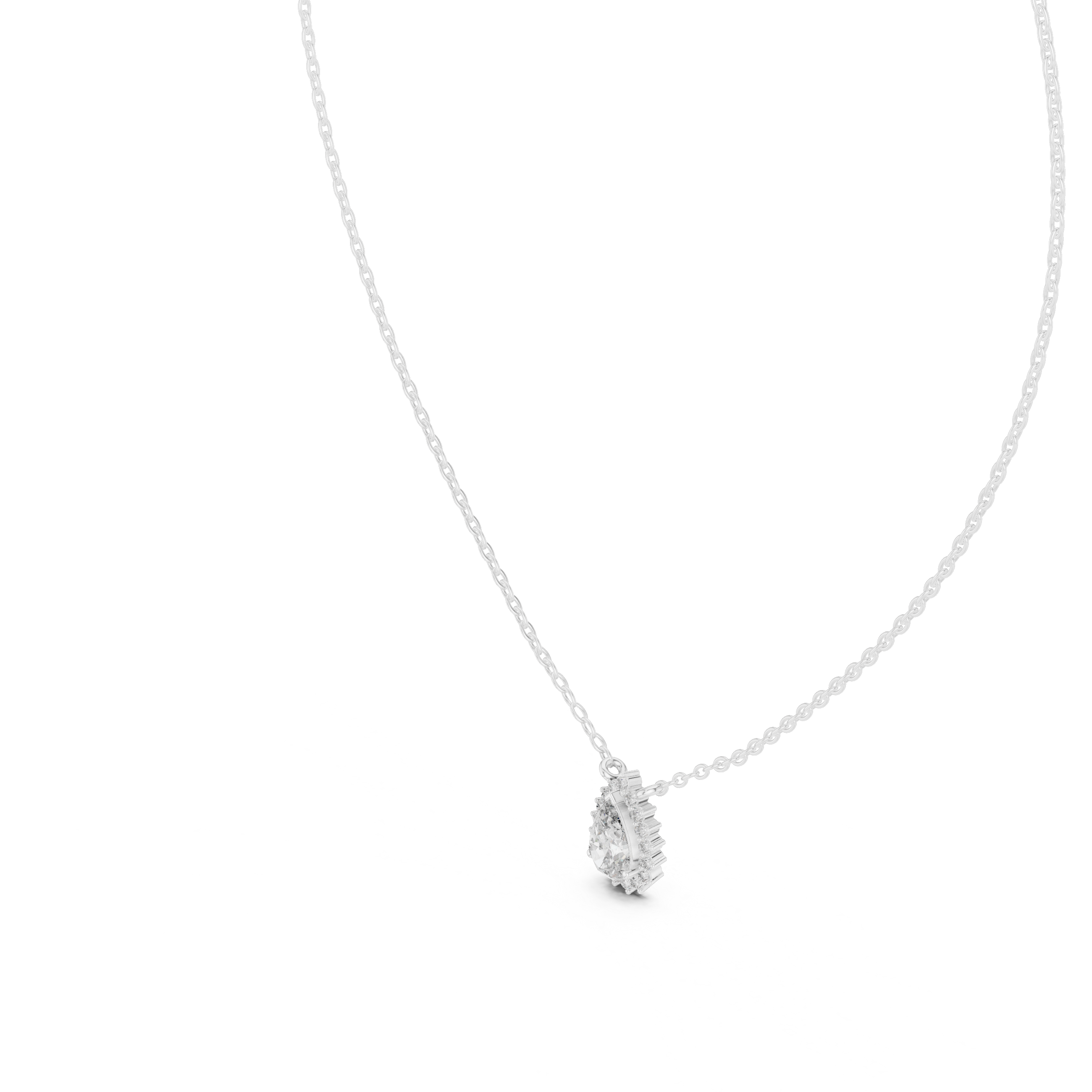 Pear Cut Diamond Halo Pendant Necklace – Elegant Drop Design