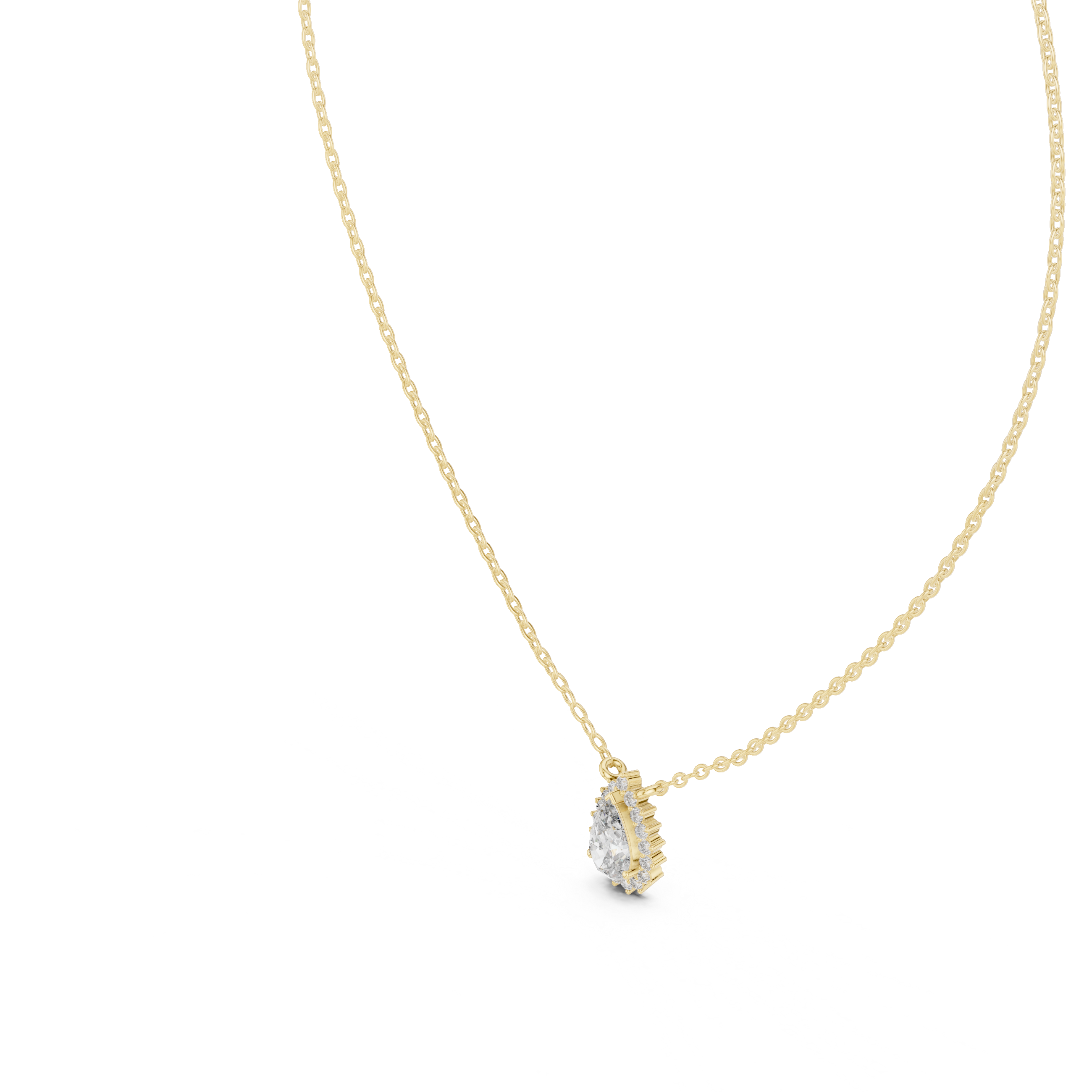 Pear Cut Diamond Halo Pendant Necklace – Elegant Drop Design