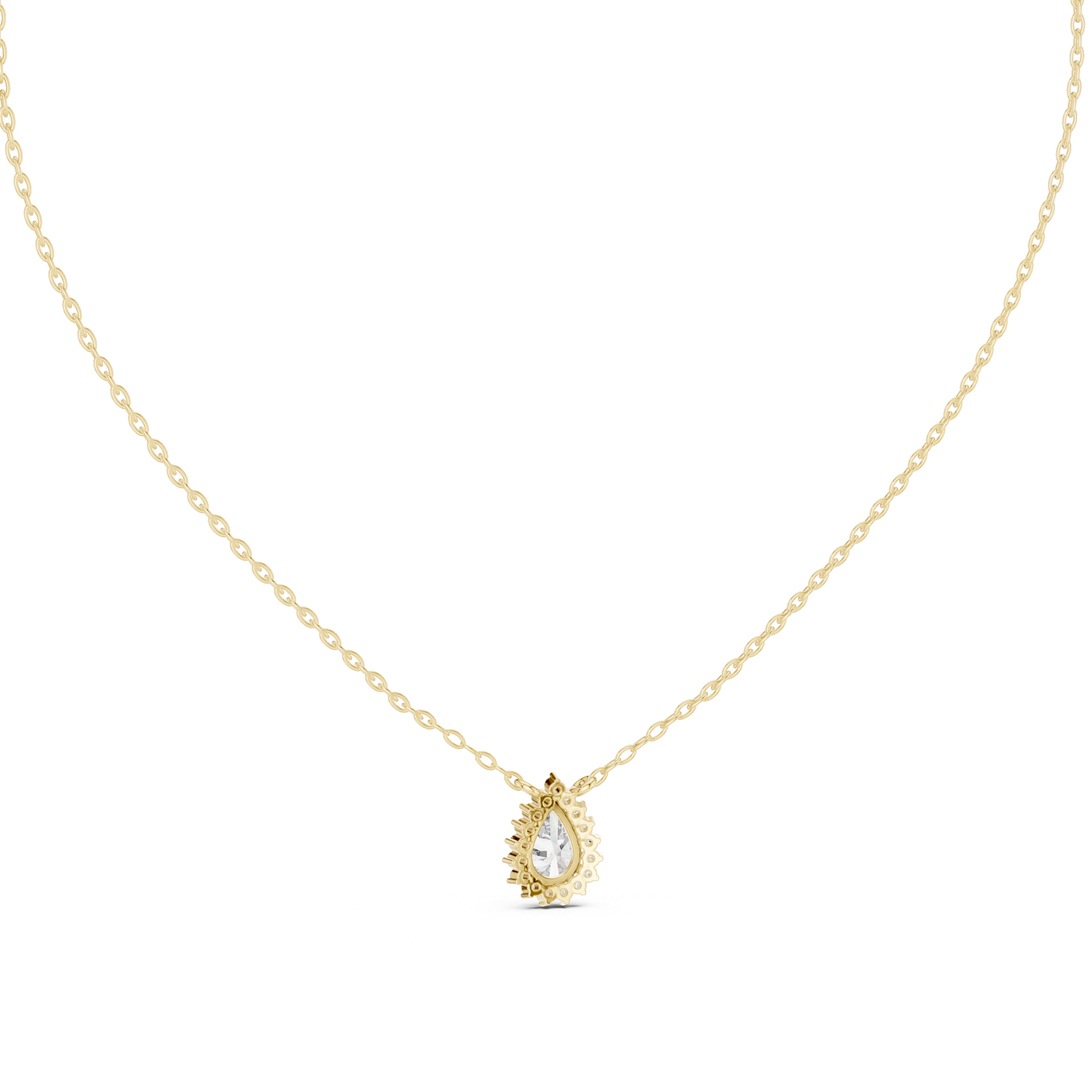 Pear Cut Diamond Halo Pendant Necklace – Elegant Drop Design