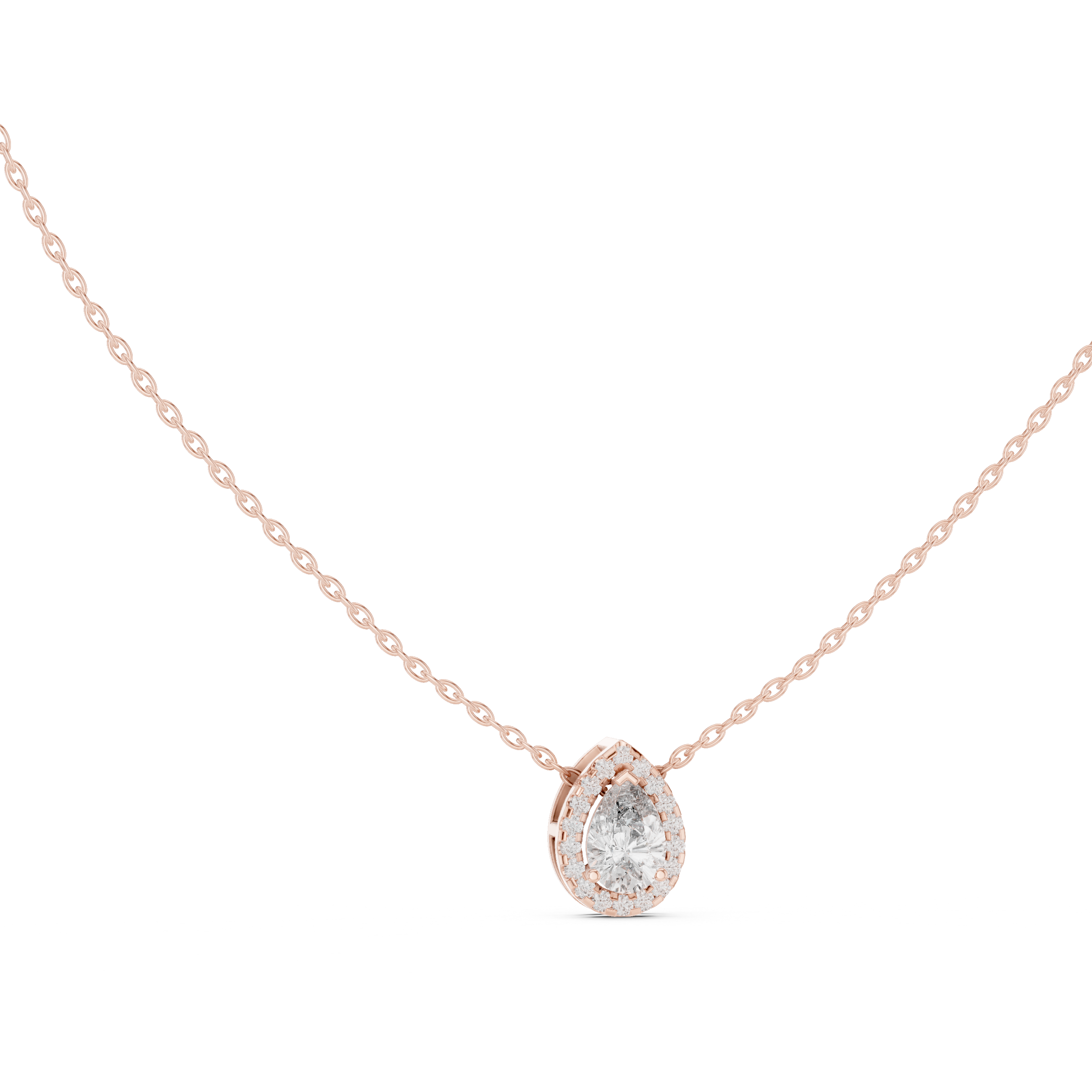 Pear Cut Halo Diamond Necklace with Pavé Surround