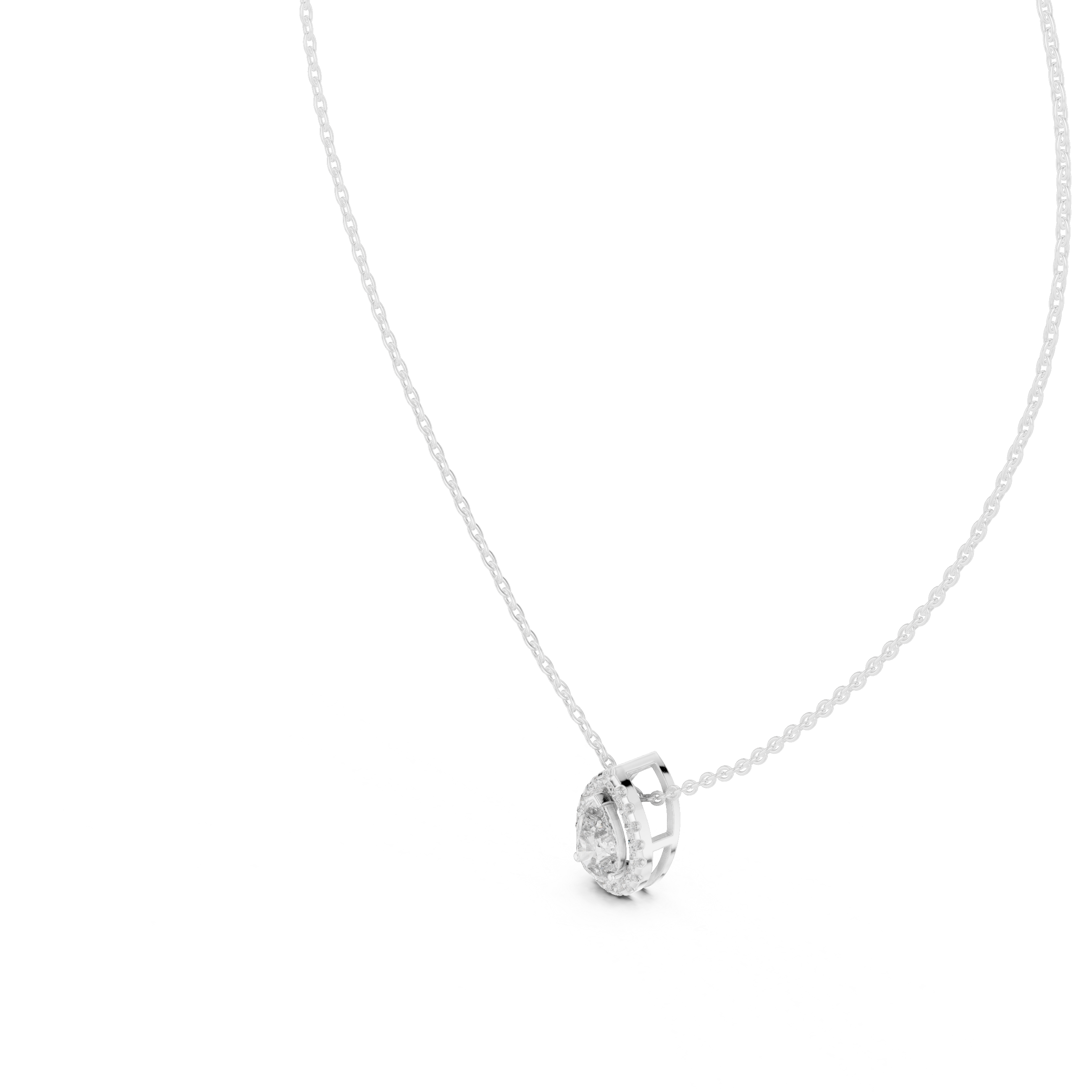 Pear Cut Halo Diamond Necklace with Pavé Surround