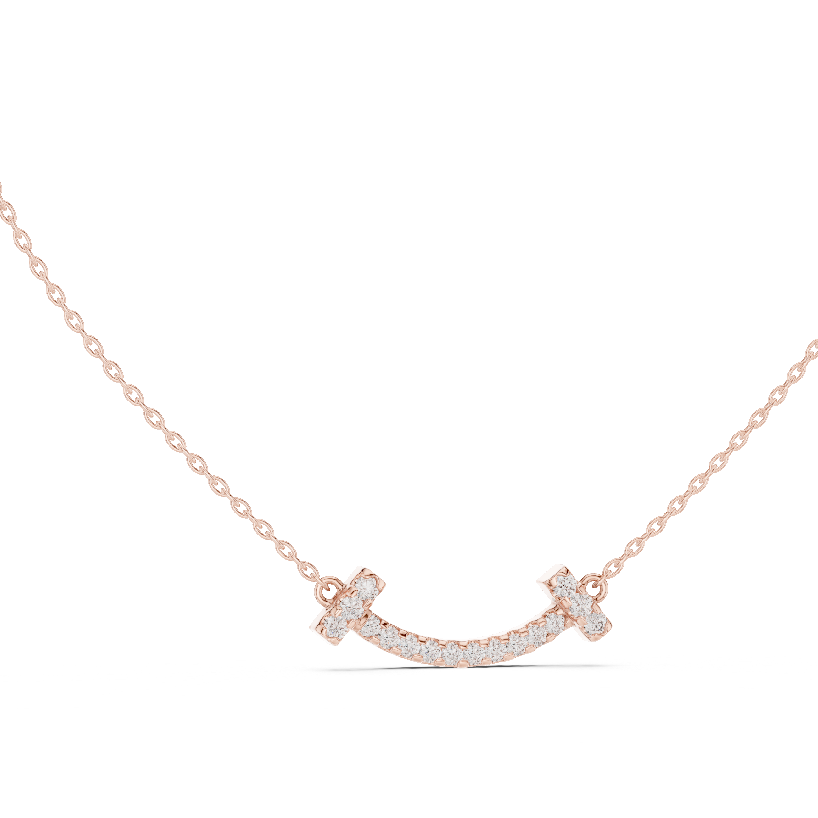 Curved Diamond Bar Necklace with Side Cluster Accents