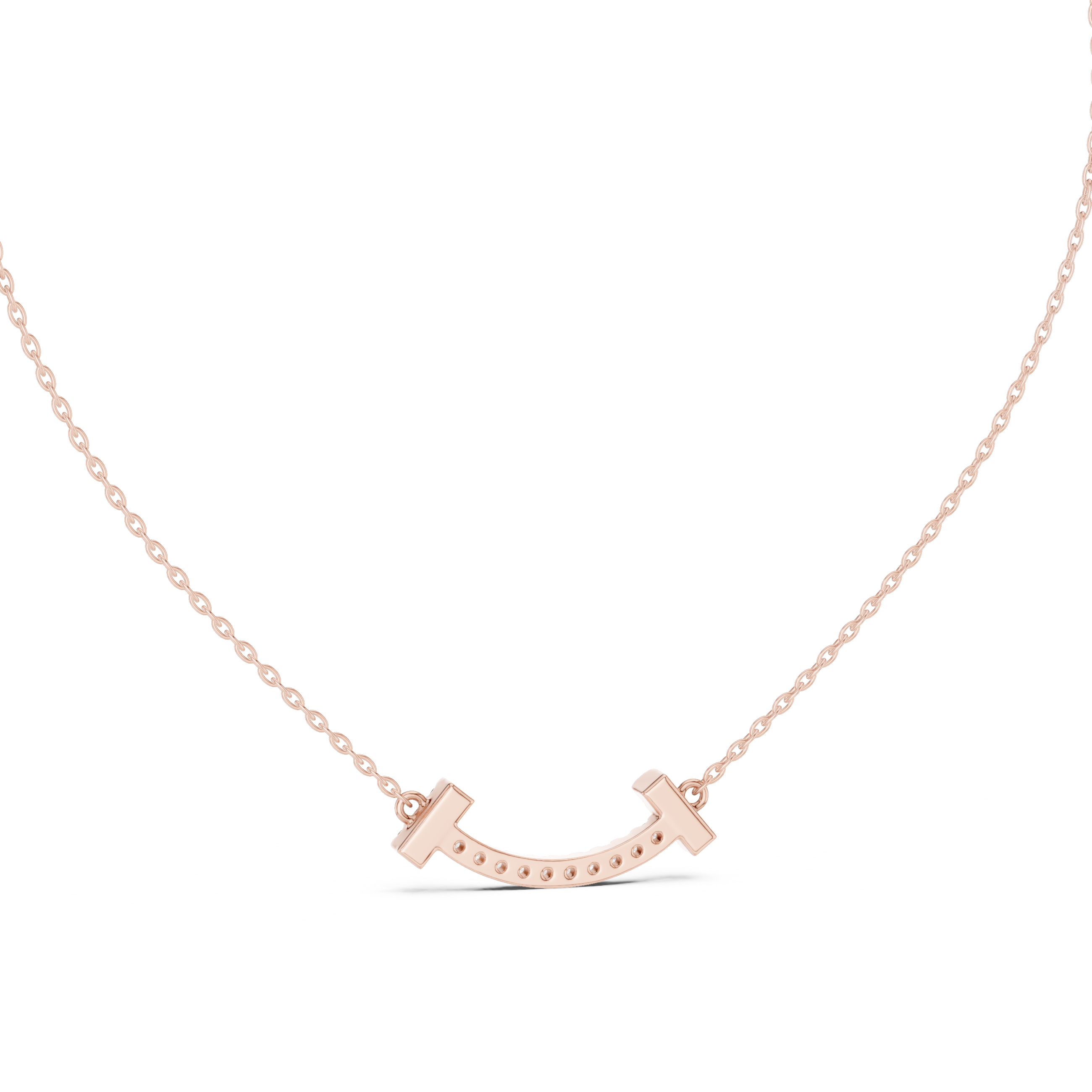 Curved Diamond Bar Necklace with Side Cluster Accents