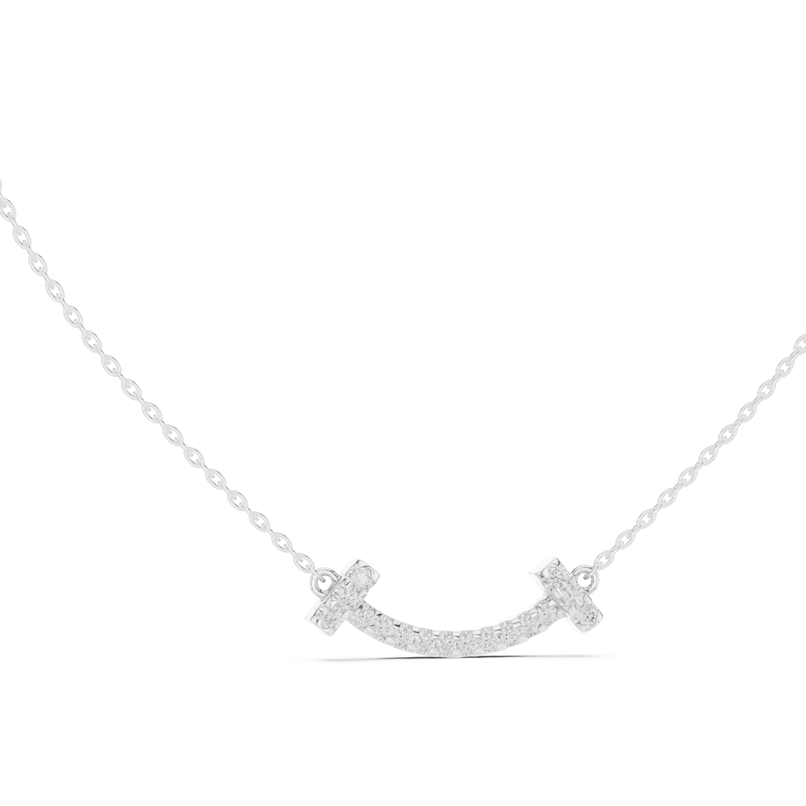 Curved Diamond Bar Necklace with Side Cluster Accents