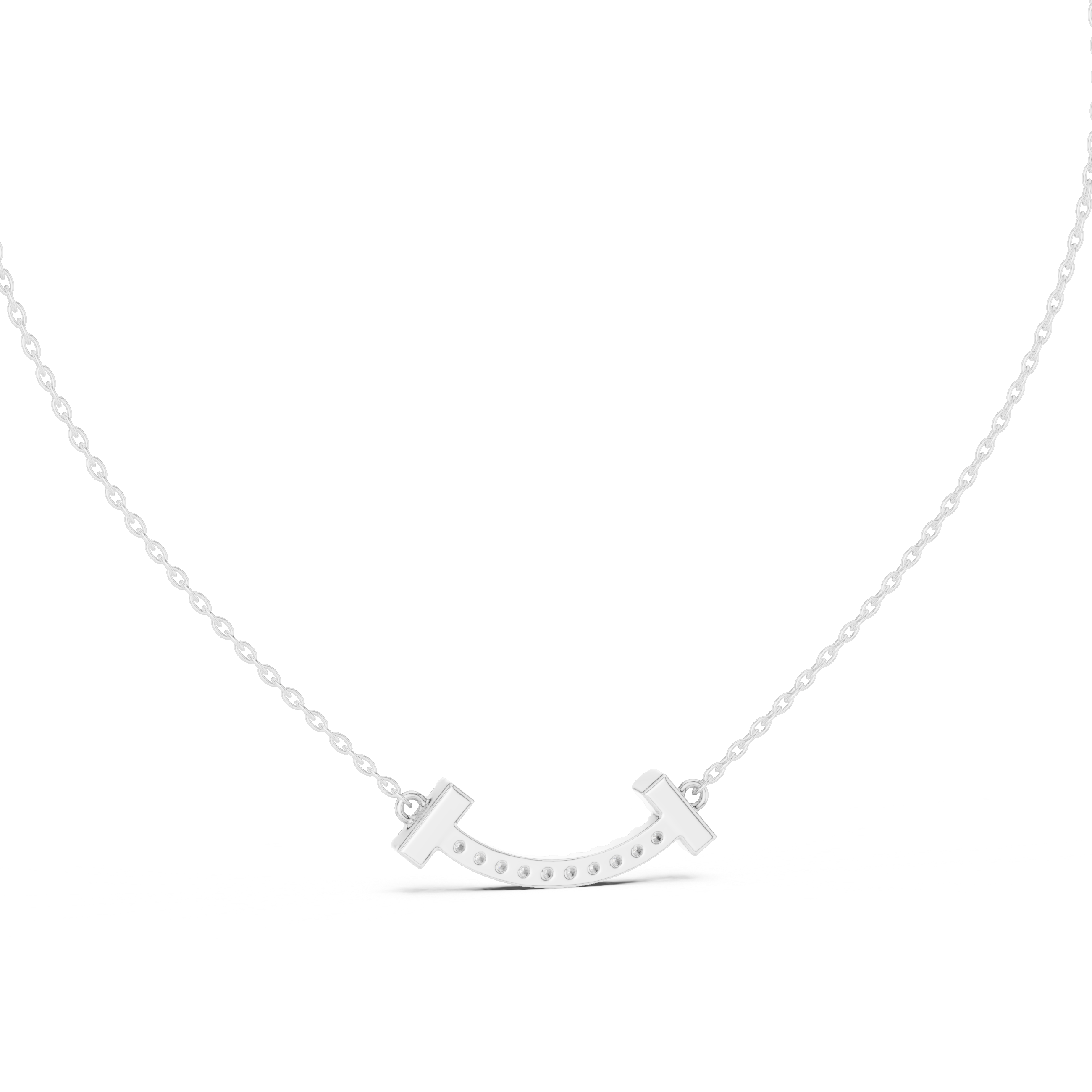 Curved Diamond Bar Necklace with Side Cluster Accents