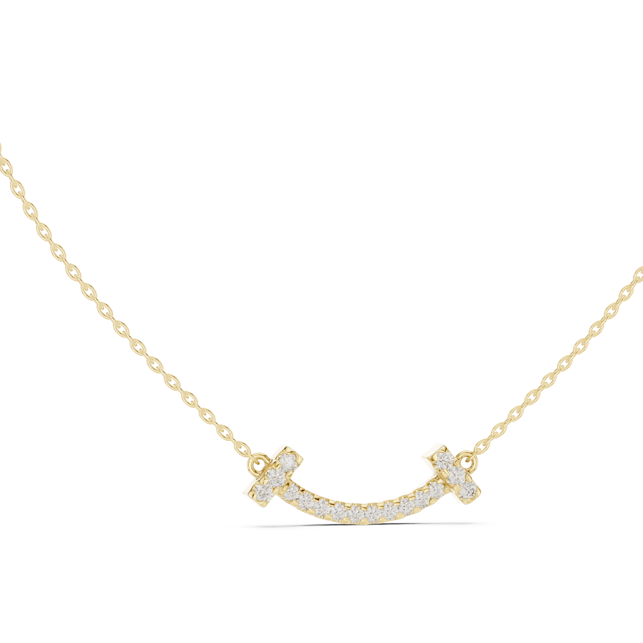 Curved Diamond Bar Necklace with Side Cluster Accents