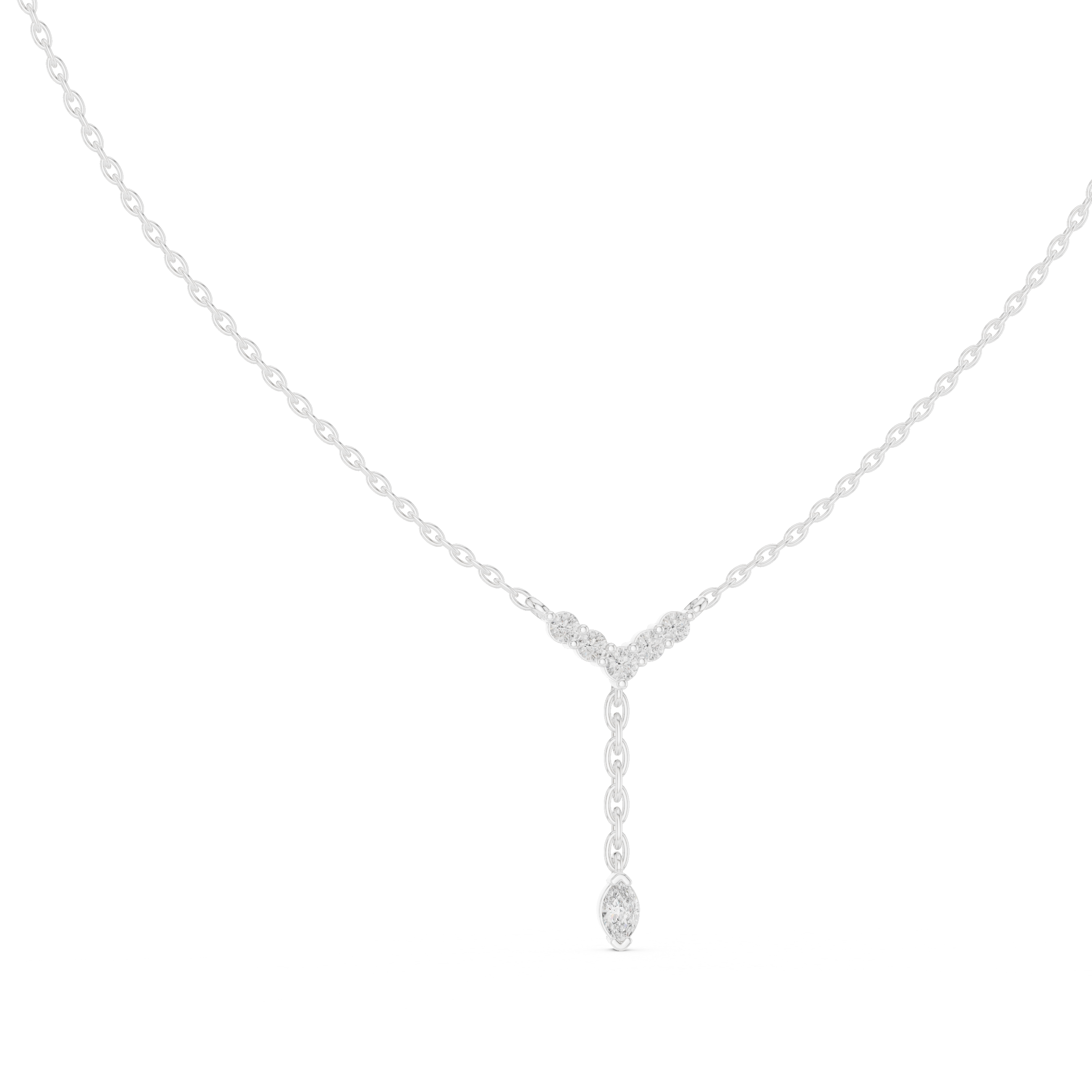 Diamond Cluster Y Necklace with Marquise Drop Accent