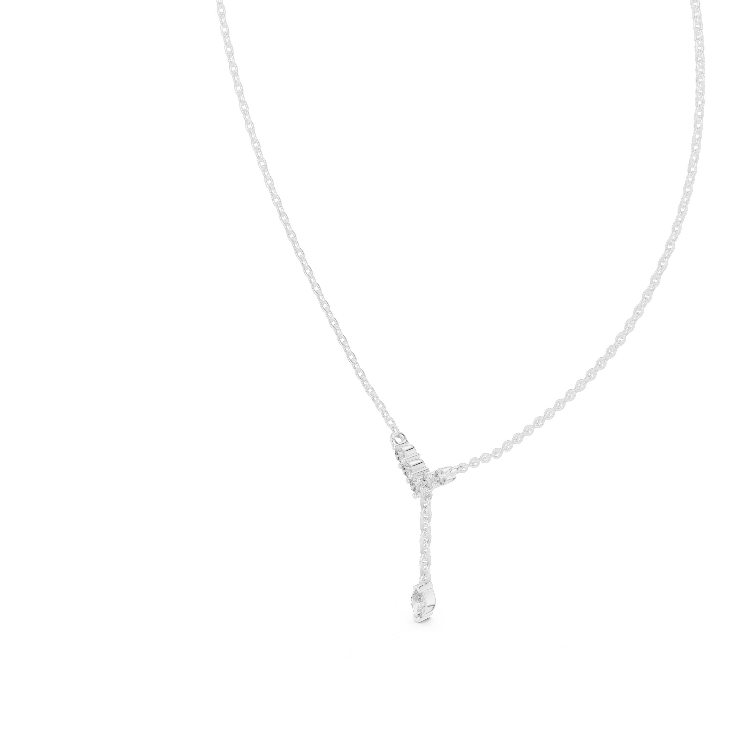 Diamond Cluster Y Necklace with Marquise Drop Accent