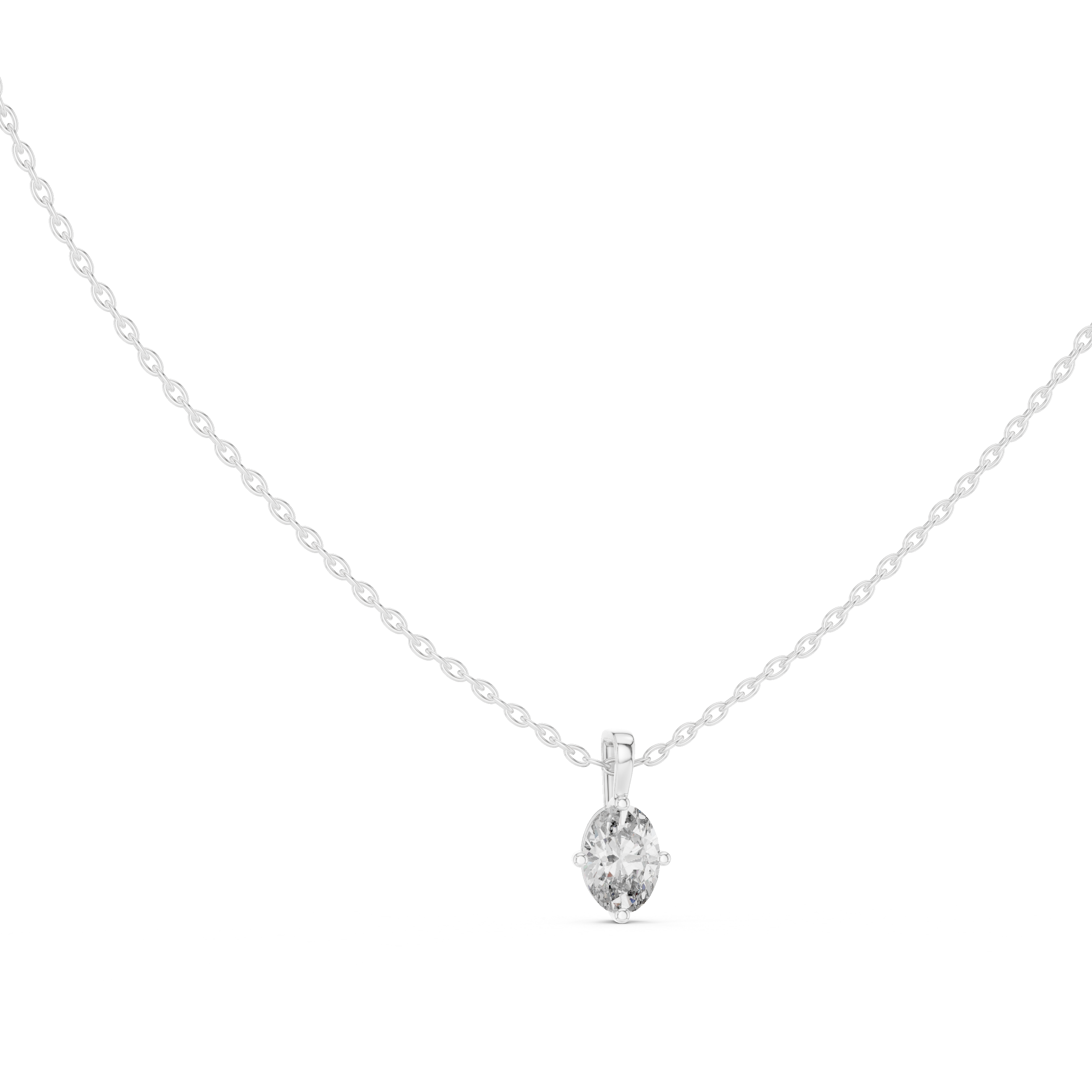 Minimal Oval Solitaire Pendant Necklace with Classic Four-Prong Setting