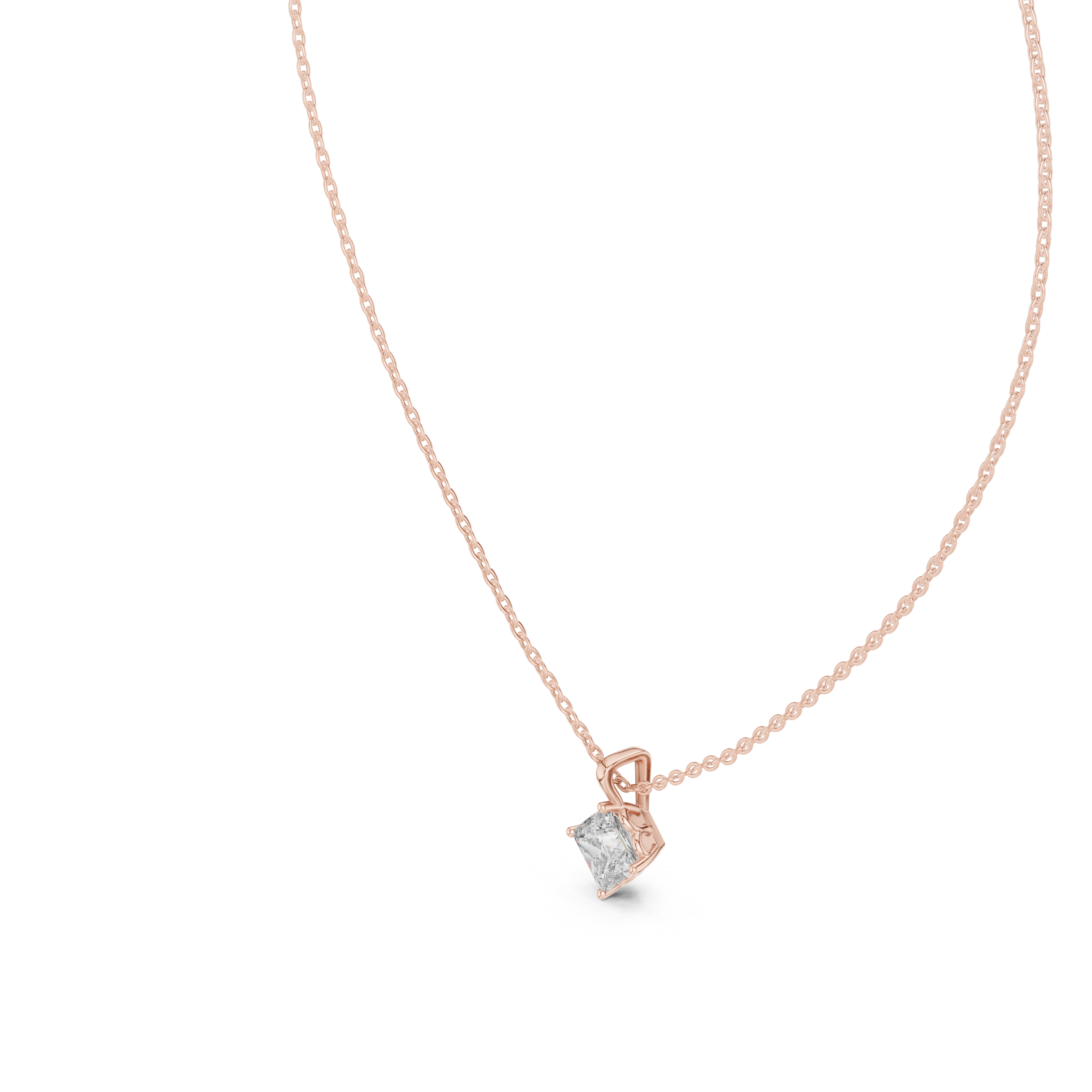 Princess Cut Solitaire Pendant Necklace in Classic Four-Prong Basket Setting