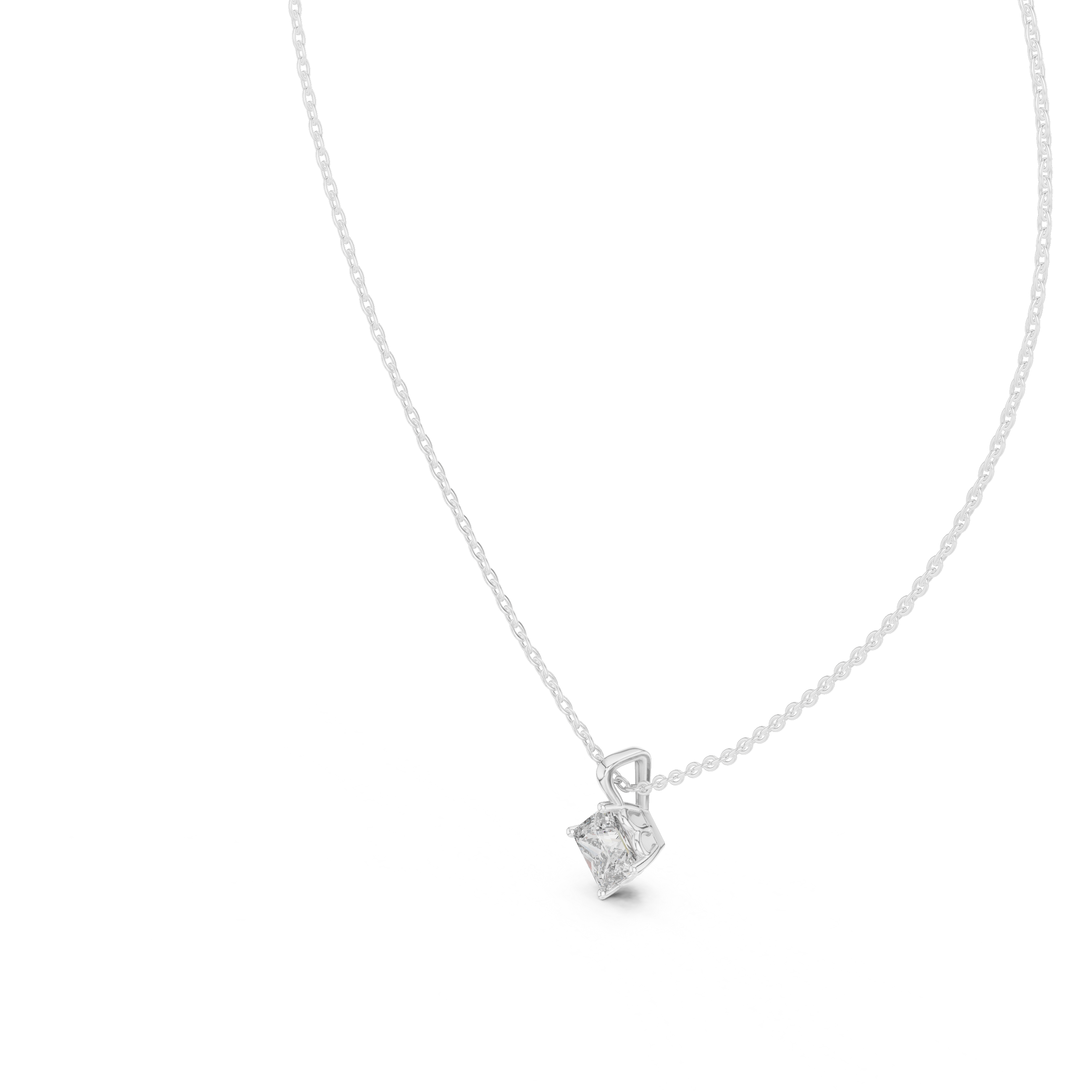 Princess Cut Solitaire Pendant Necklace in Classic Four-Prong Basket Setting