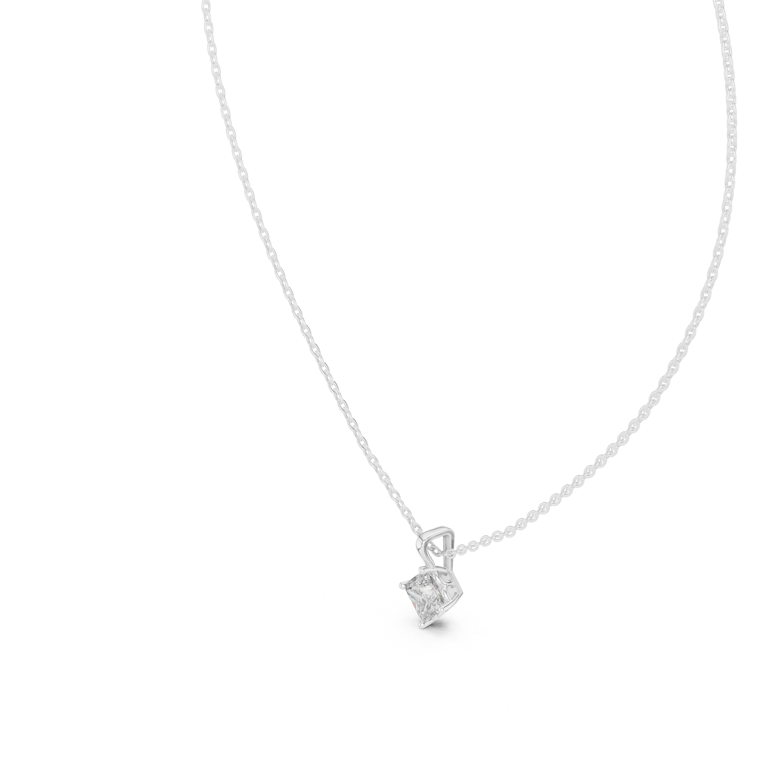 Princess Cut Diamond Solitaire Pendant Necklace (Minimal Prong Setting)