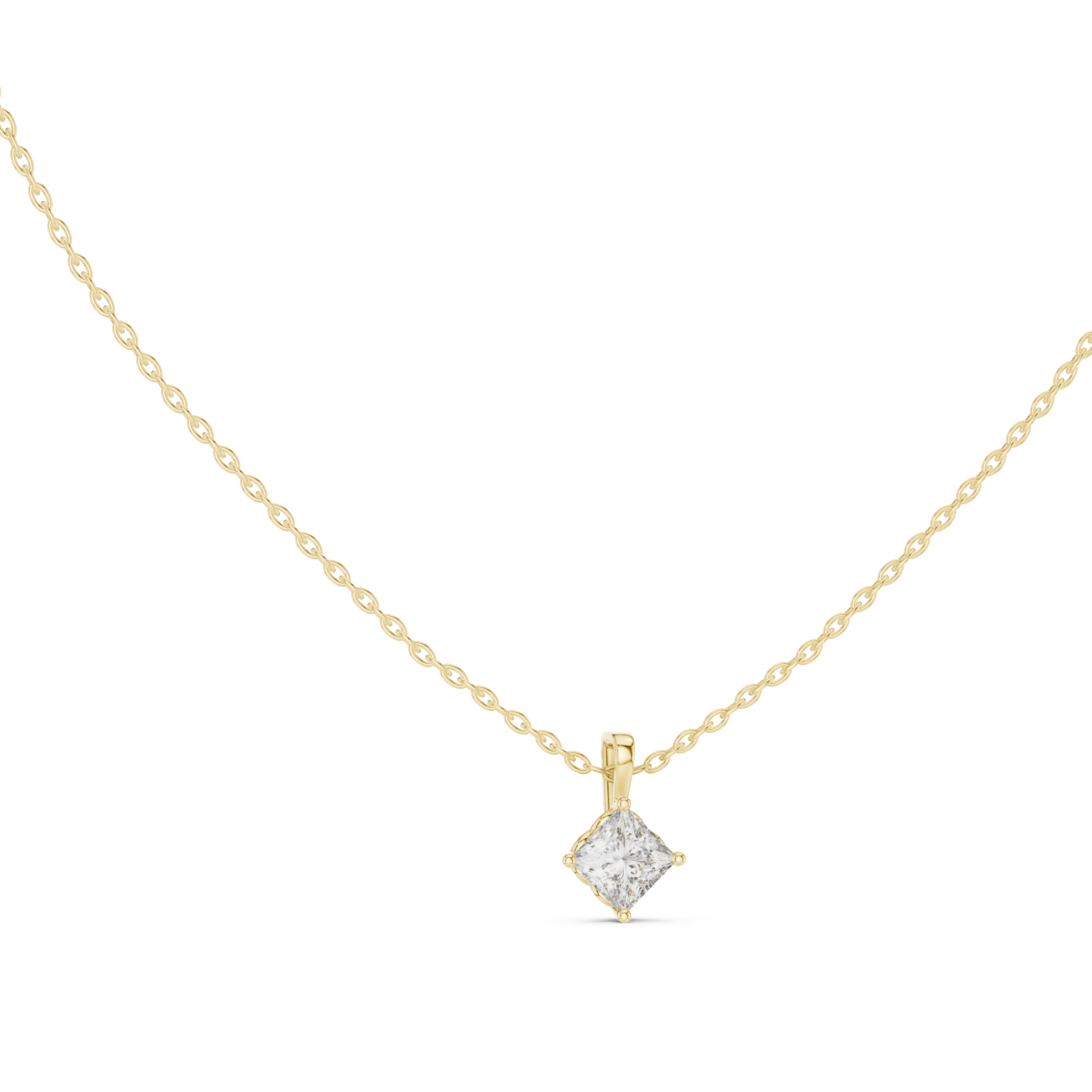Princess Cut Diamond Solitaire Pendant Necklace (Minimal Prong Setting)