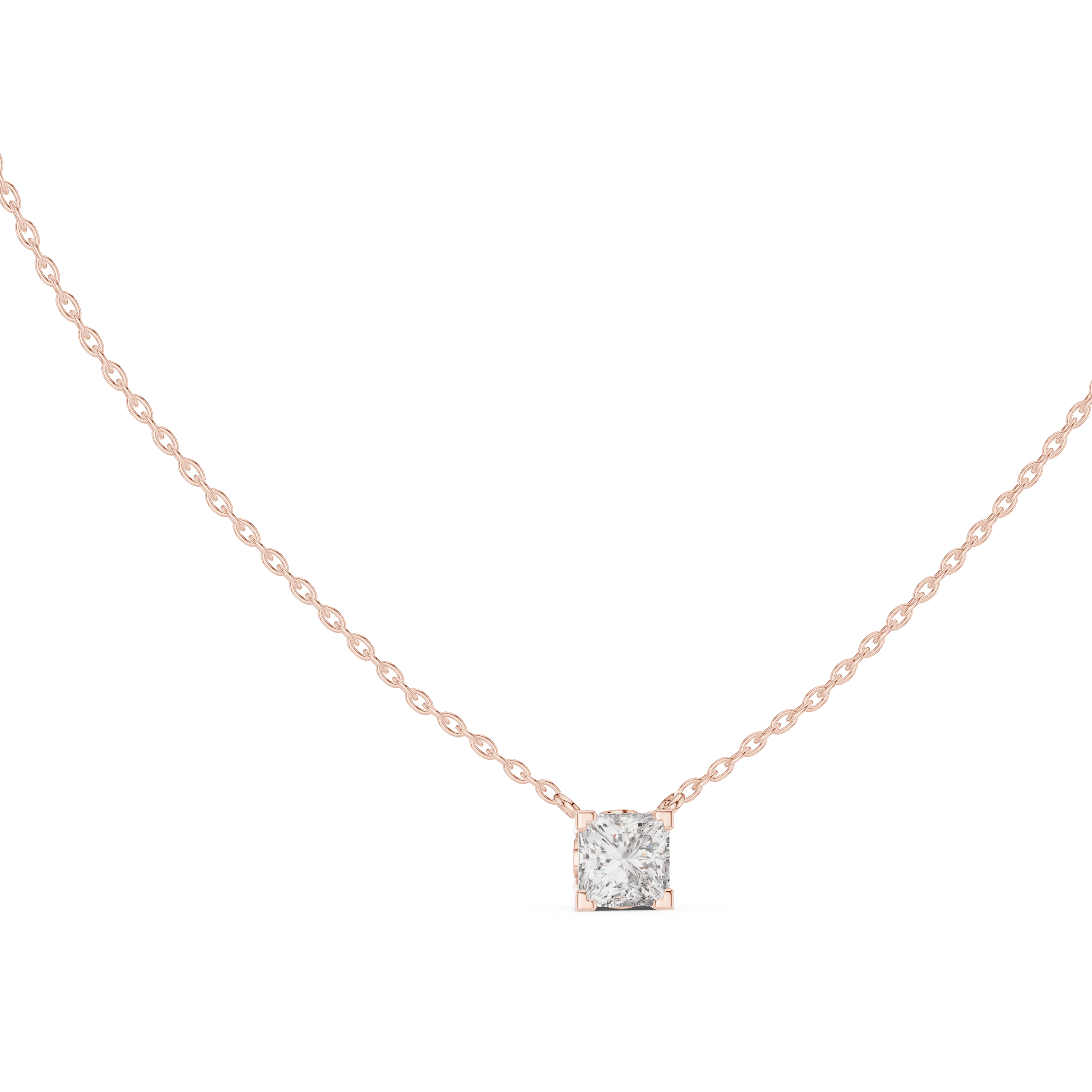 Princess Cut Diamond Solitaire Pendant Necklace (Modern Minimal Setting)