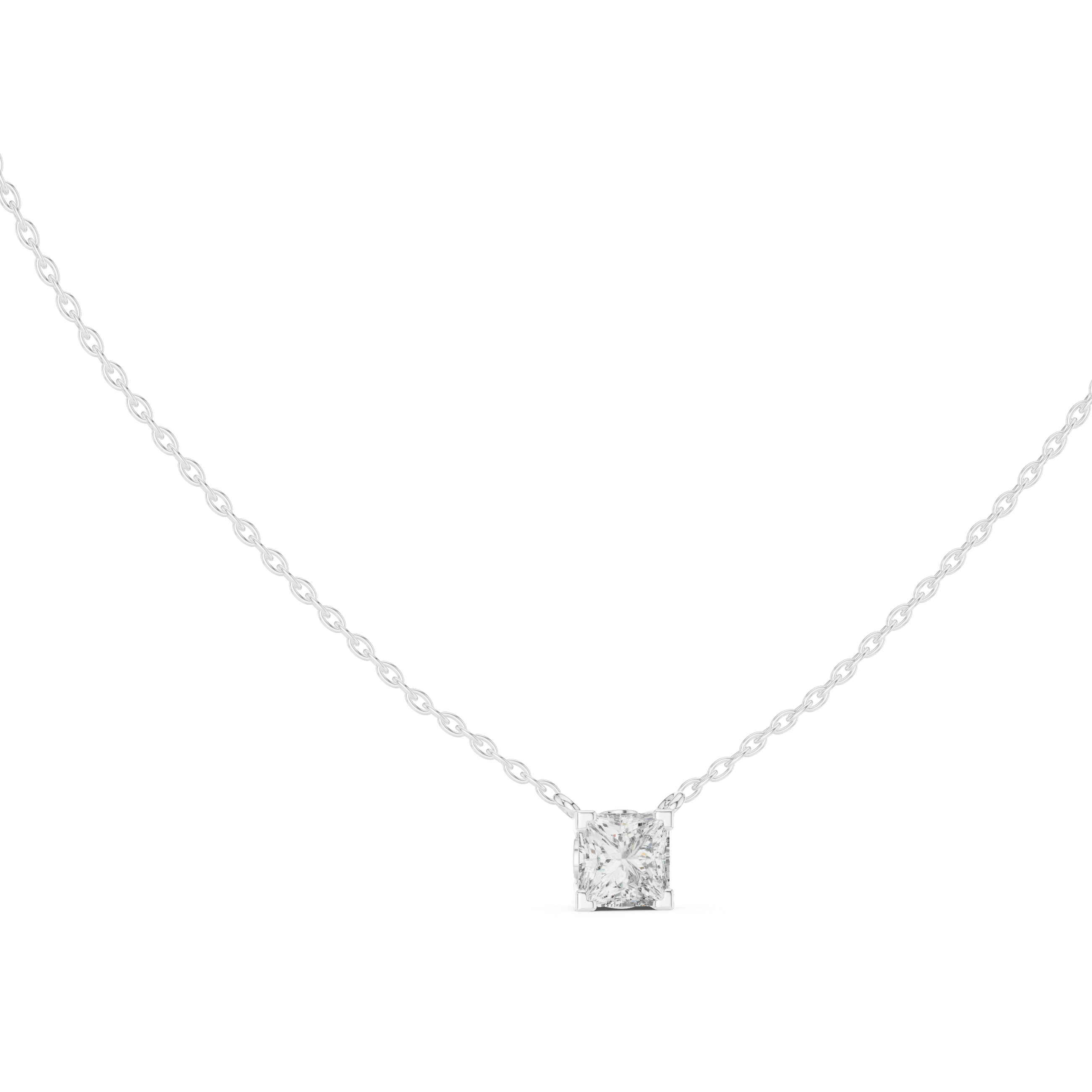 Princess Cut Diamond Solitaire Pendant Necklace (Modern Minimal Setting)