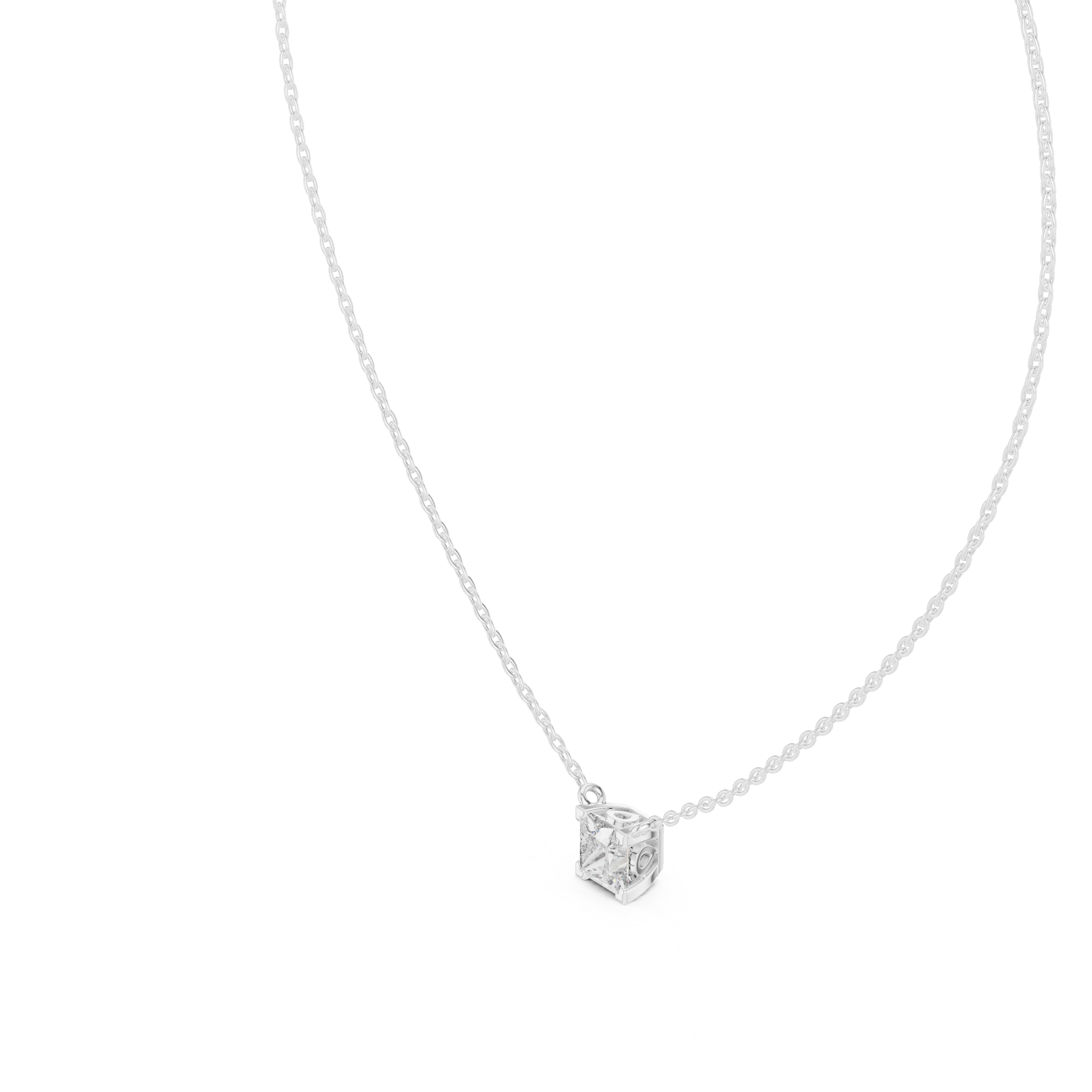 Princess Cut Diamond Solitaire Pendant Necklace (Modern Minimal Setting)