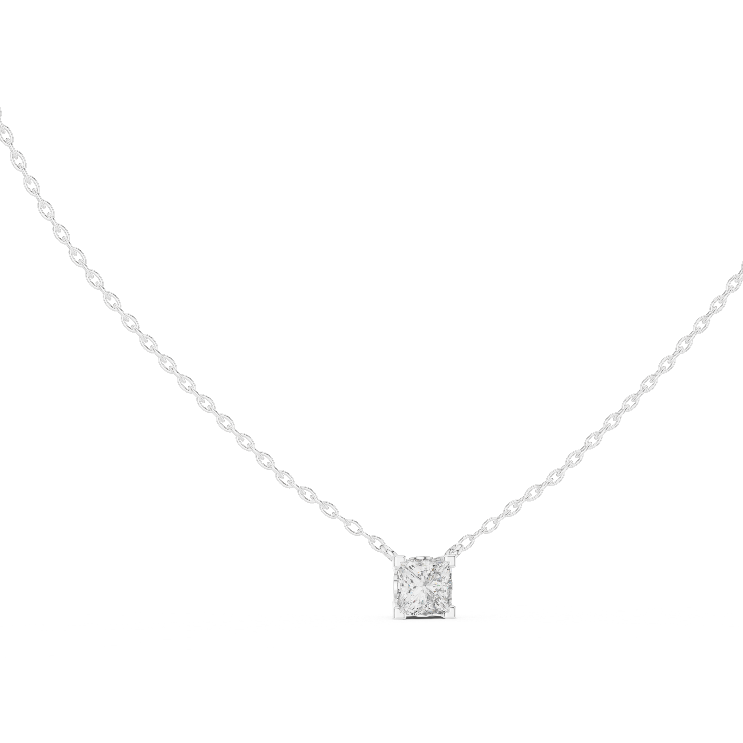 Princess Cut Diamond Solitaire Pendant Necklace (Modern Minimal Setting)