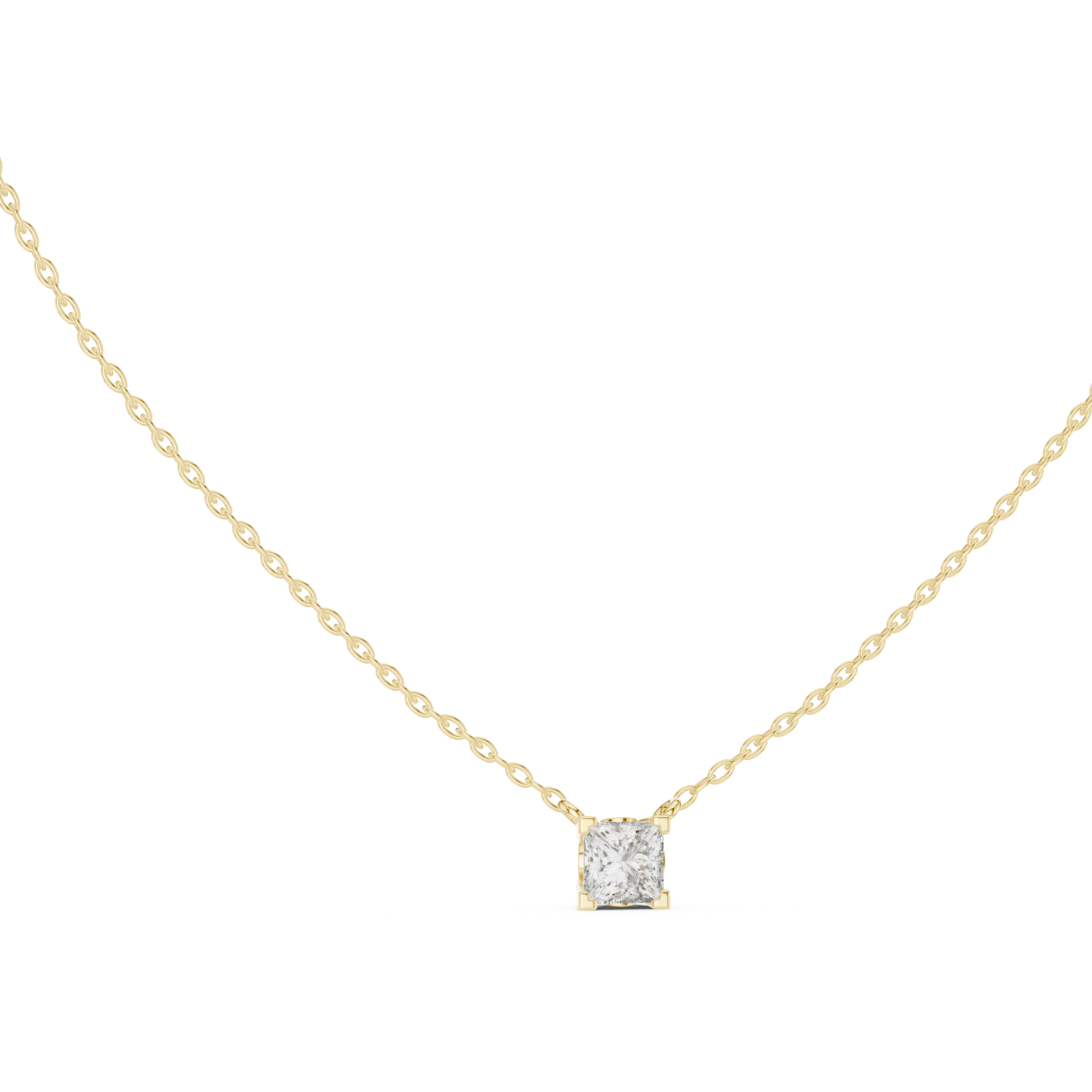 Princess Cut Diamond Solitaire Pendant Necklace (Modern Minimal Setting)
