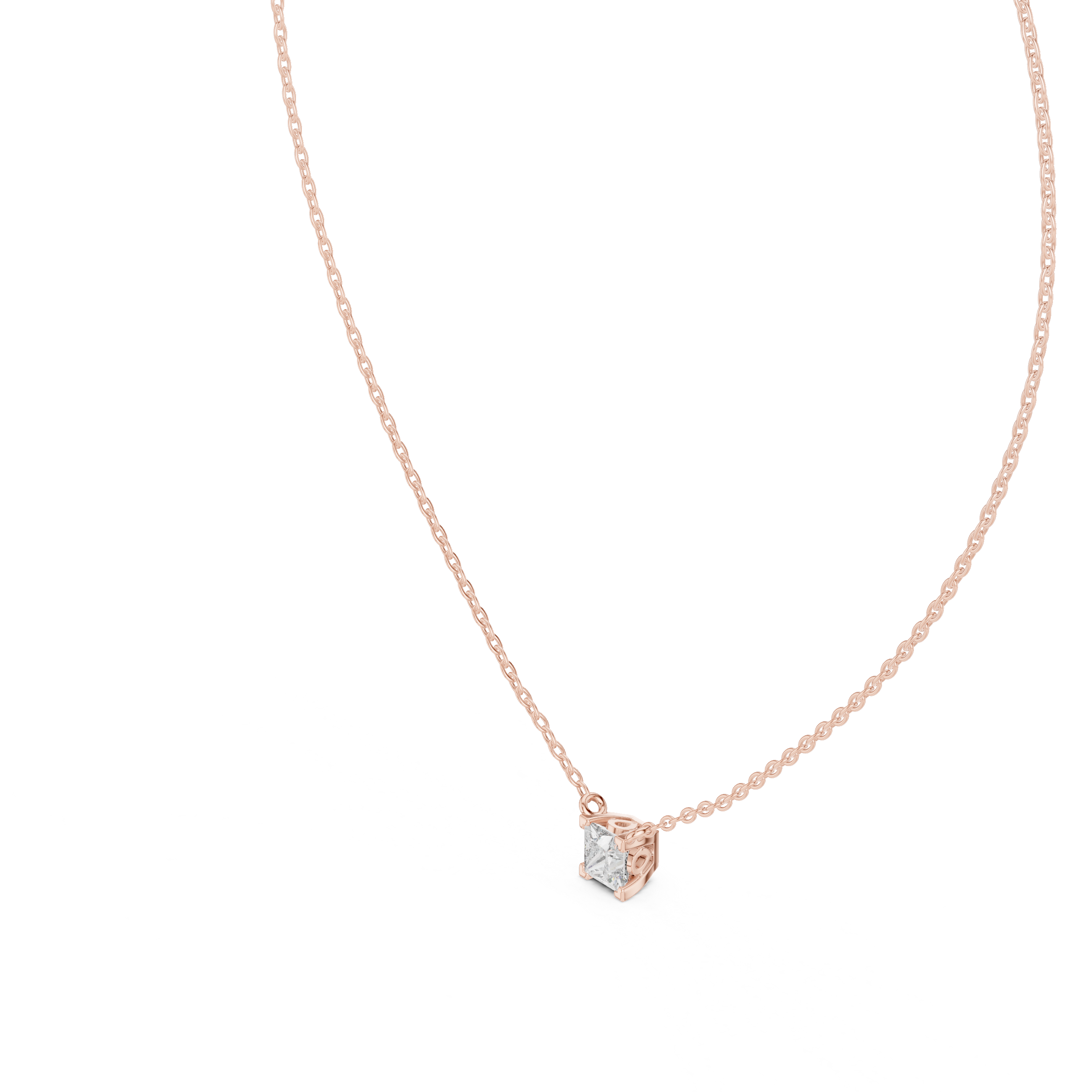 Minimal Princess Cut Solitaire Necklace with Floating Corner Prong Setting