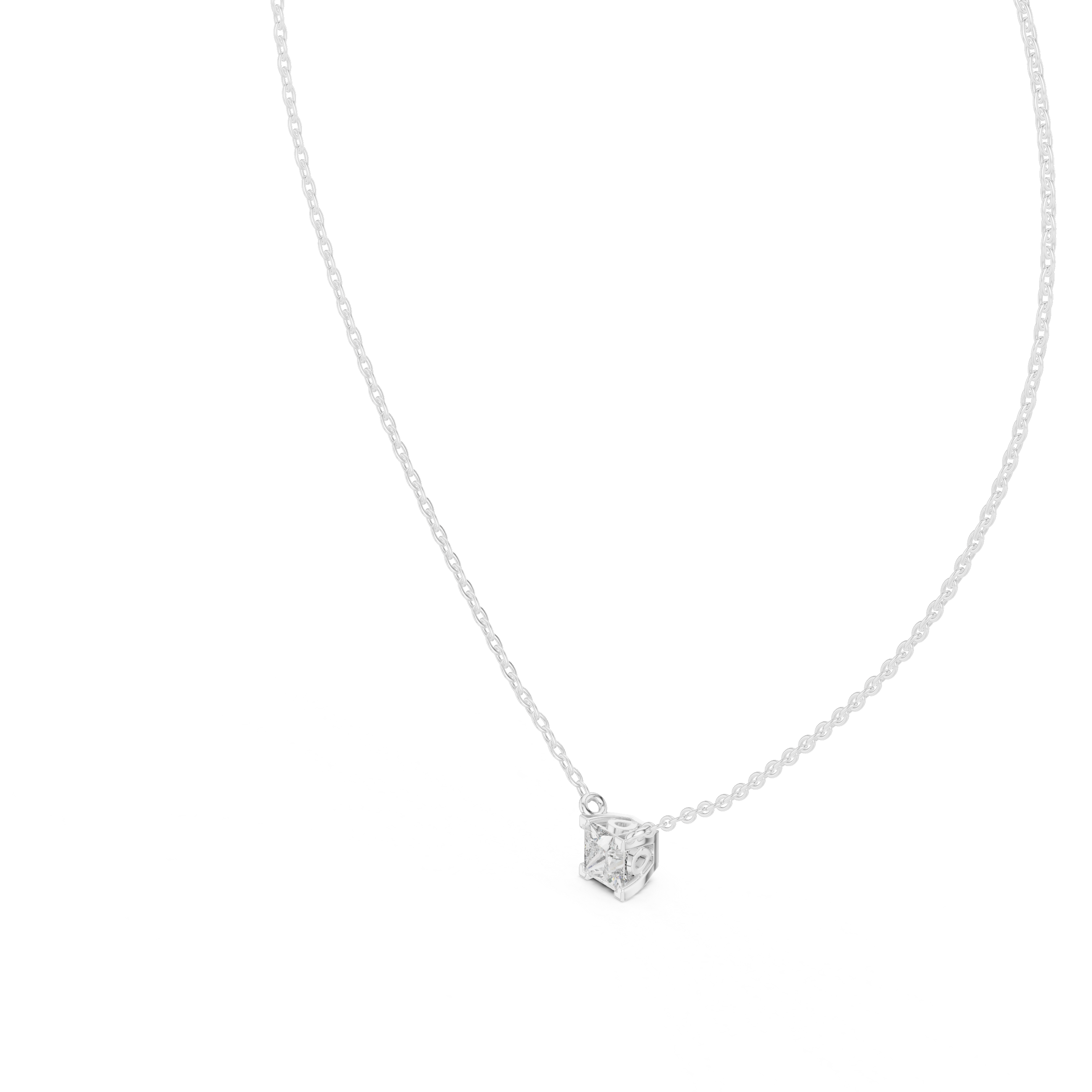Minimal Princess Cut Solitaire Necklace with Floating Corner Prong Setting