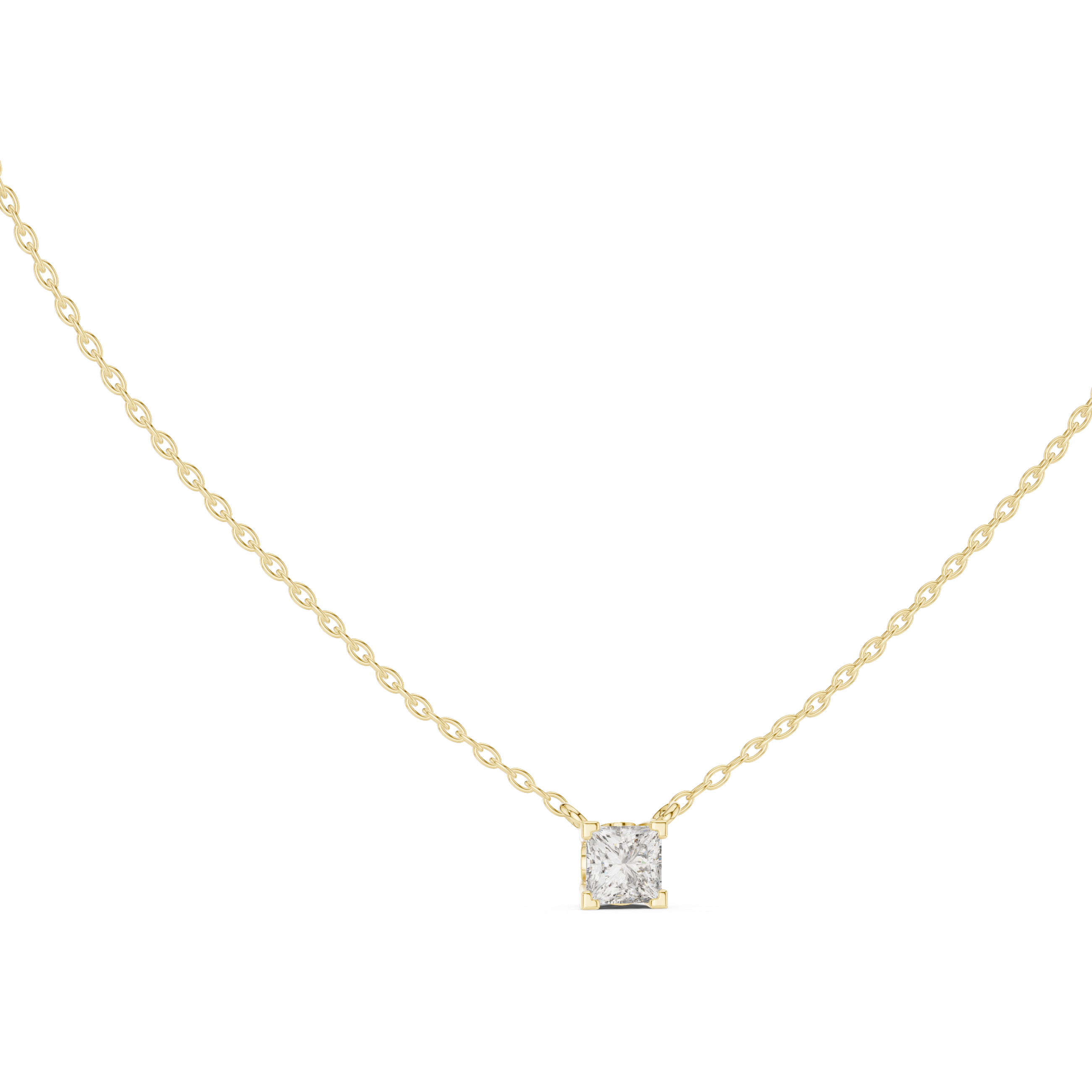 Minimal Princess Cut Solitaire Necklace with Floating Corner Prong Setting