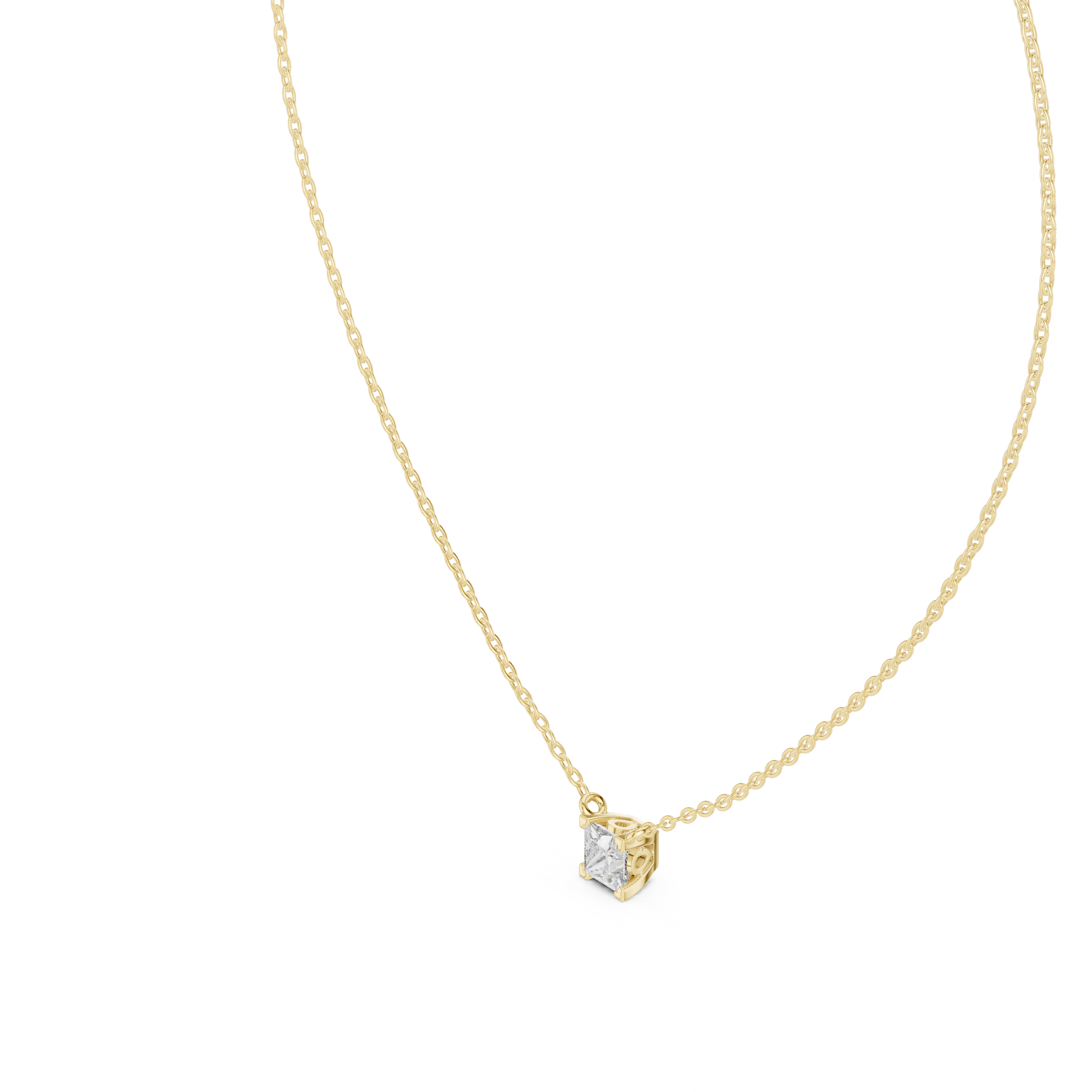 Minimal Princess Cut Solitaire Necklace with Floating Corner Prong Setting