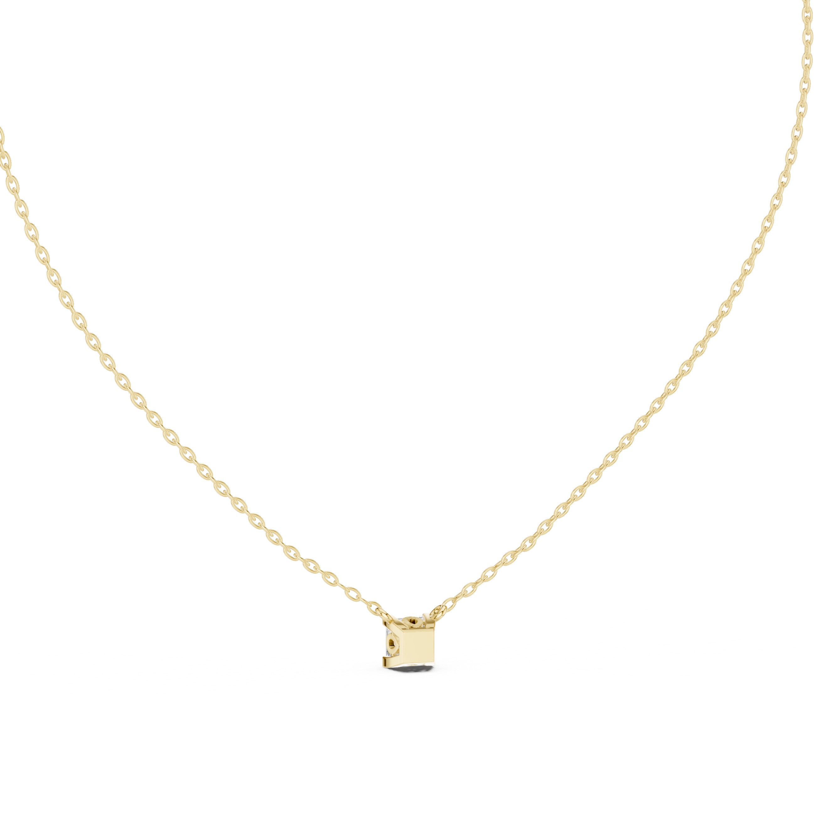 Minimal Princess Cut Solitaire Necklace with Floating Corner Prong Setting