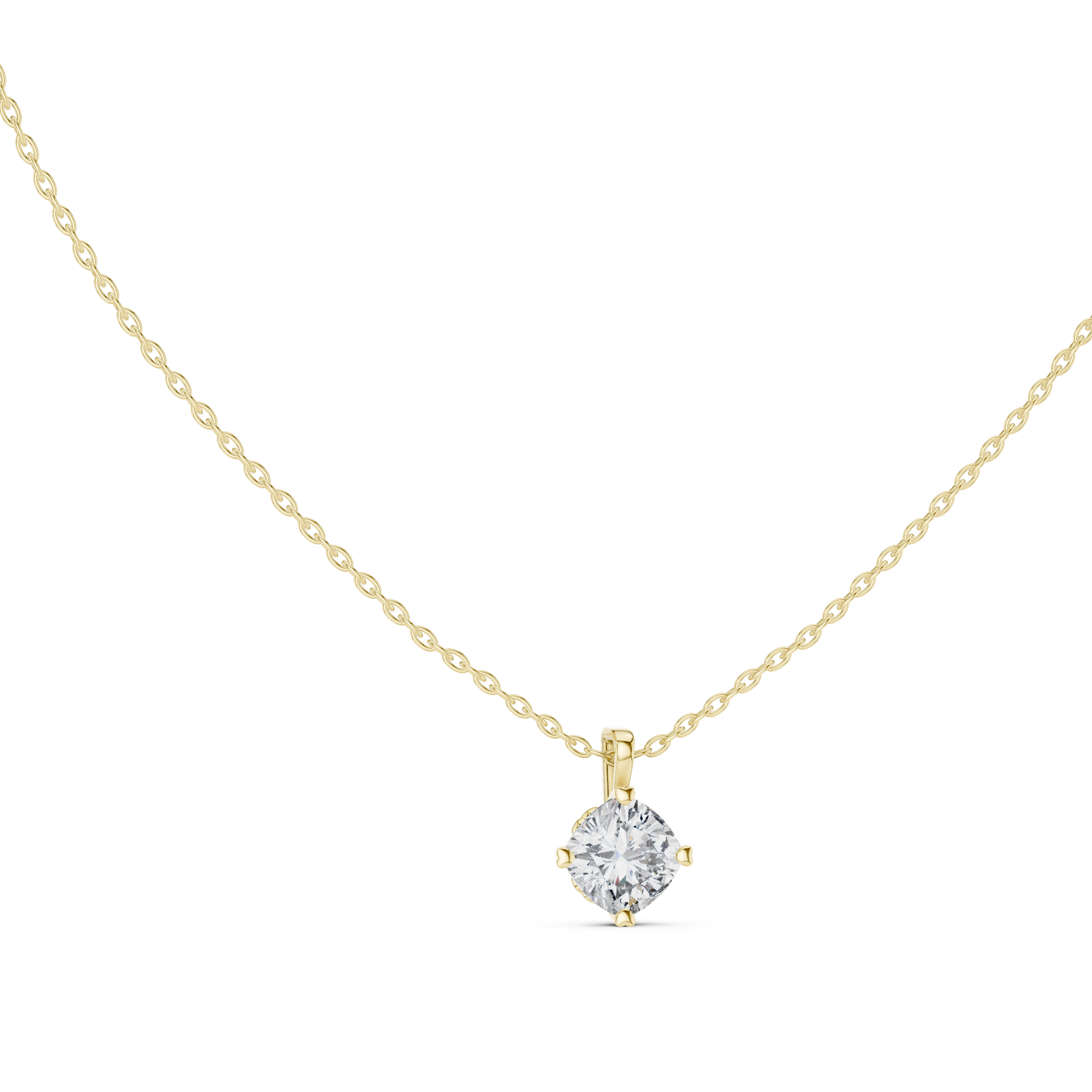 Cushion Cut Diamond Solitaire Pendant Necklace (Classic Prong Setting)