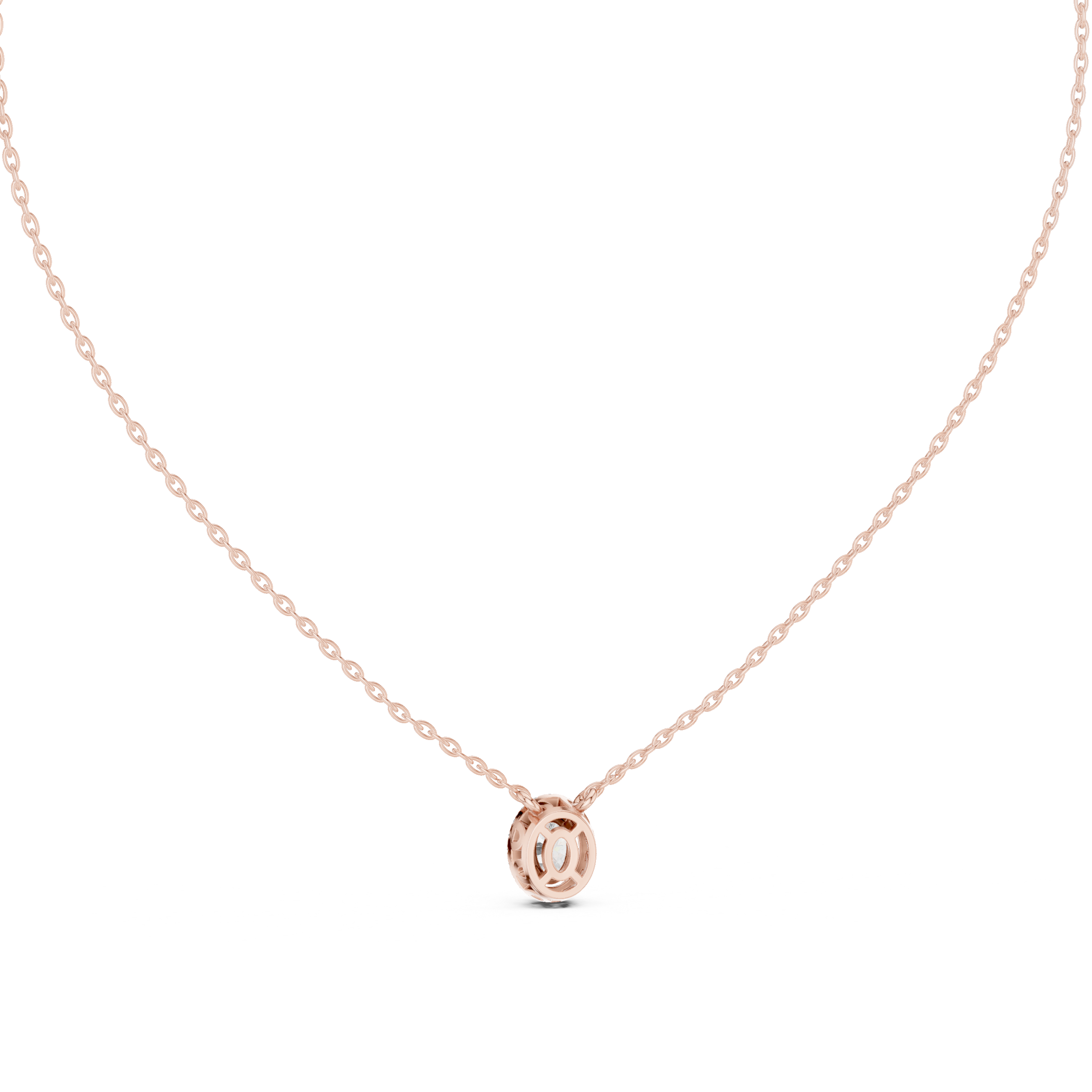 Oval Halo Solitaire Necklace with Pavé Diamond Frame
