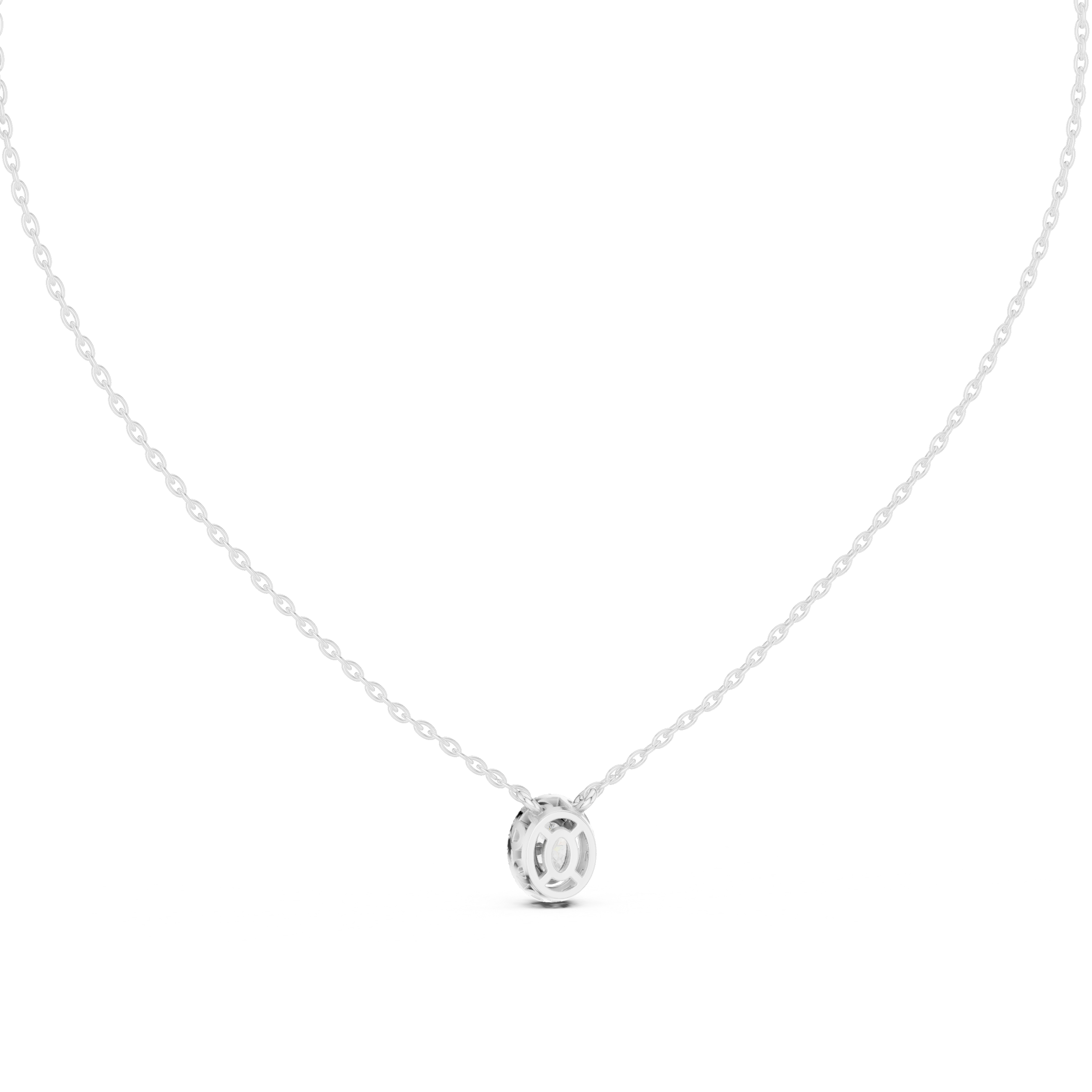 Oval Halo Solitaire Necklace with Pavé Diamond Frame