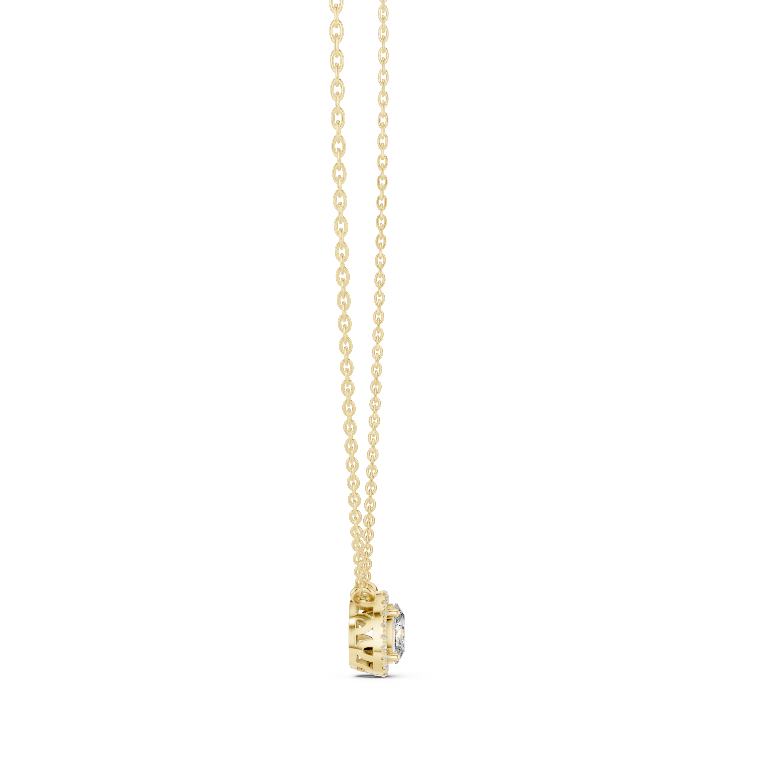 Oval Halo Solitaire Necklace with Pavé Diamond Frame
