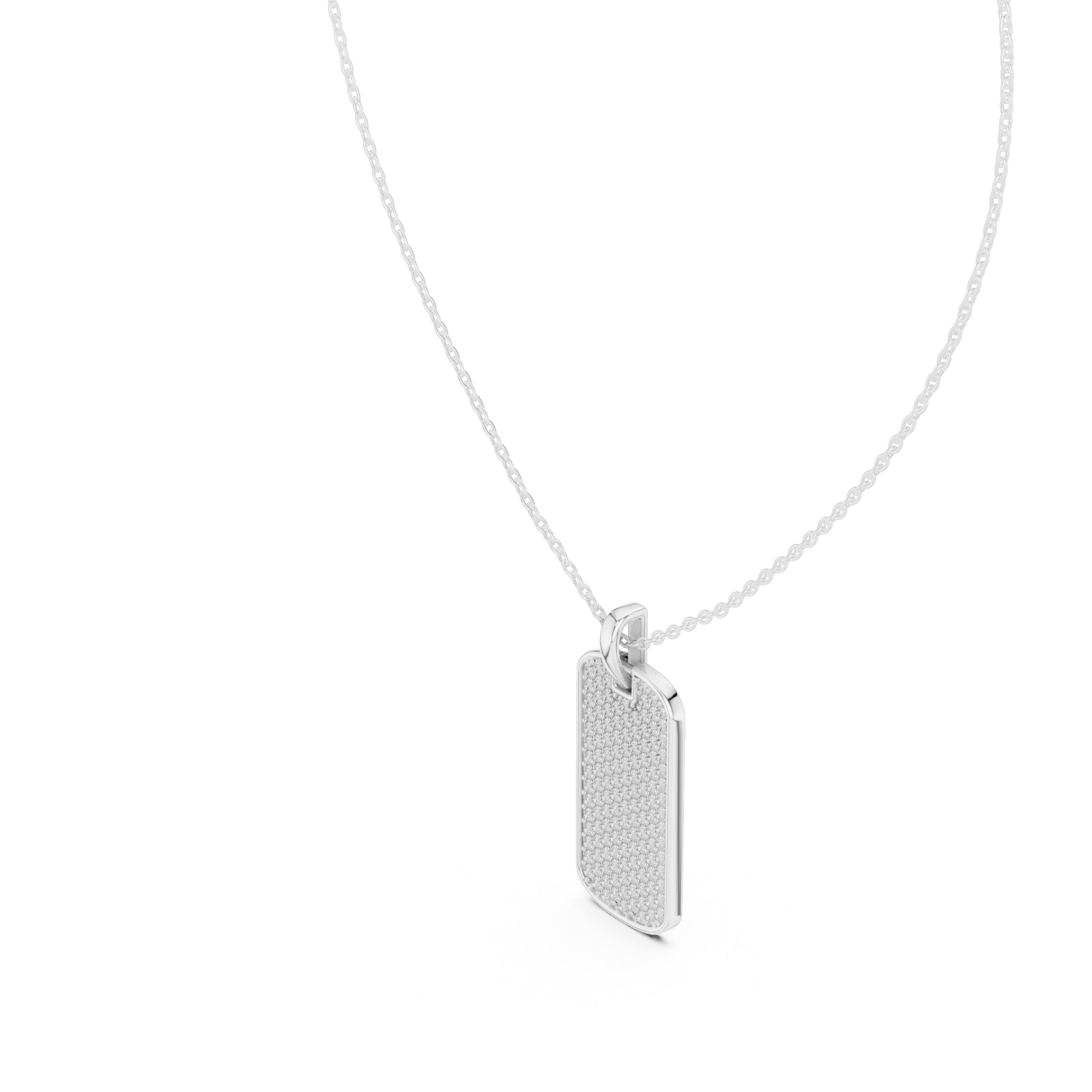 Pavé Diamond Dog Tag Pendant Necklace