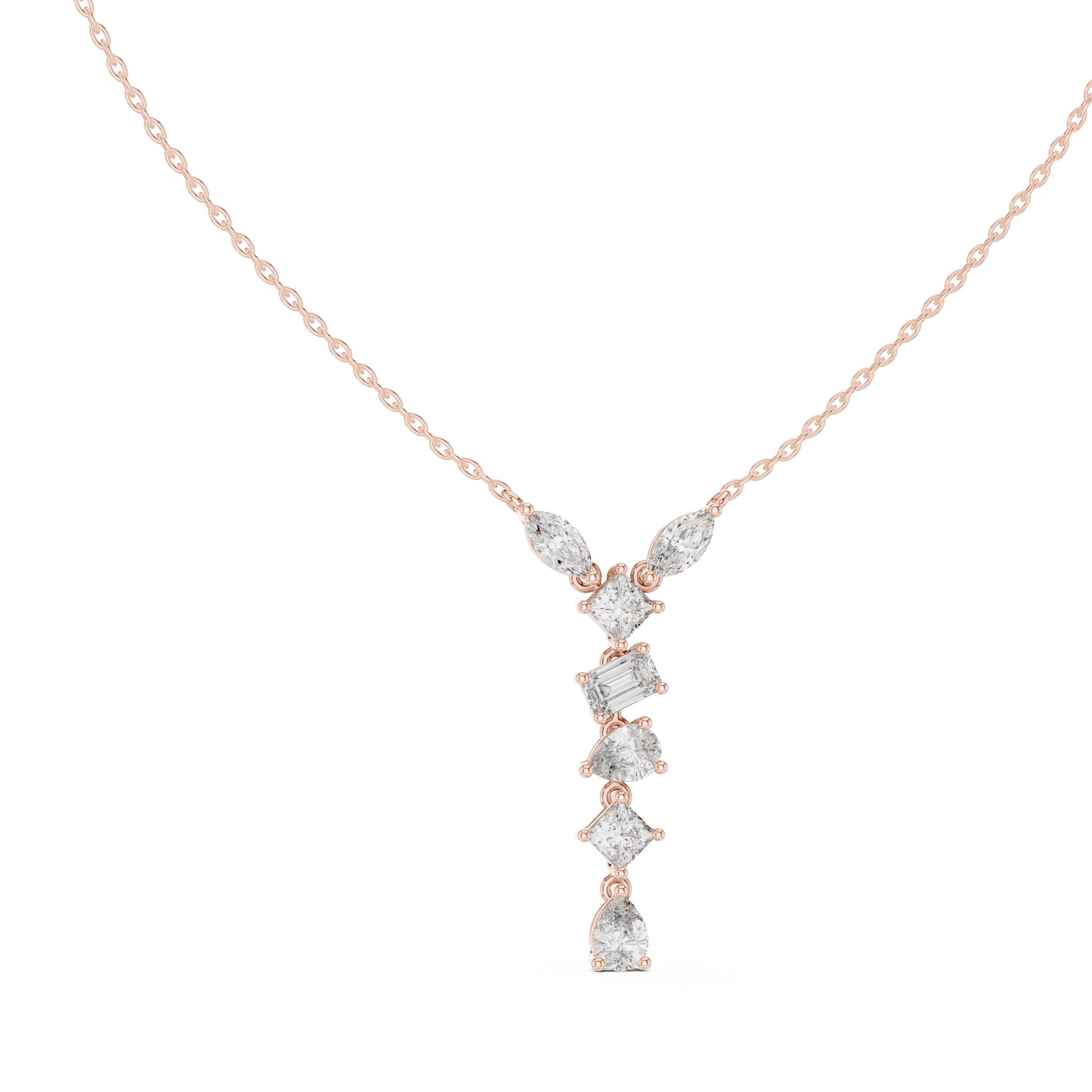 Multi Shape Diamond Drop Pendant Necklace