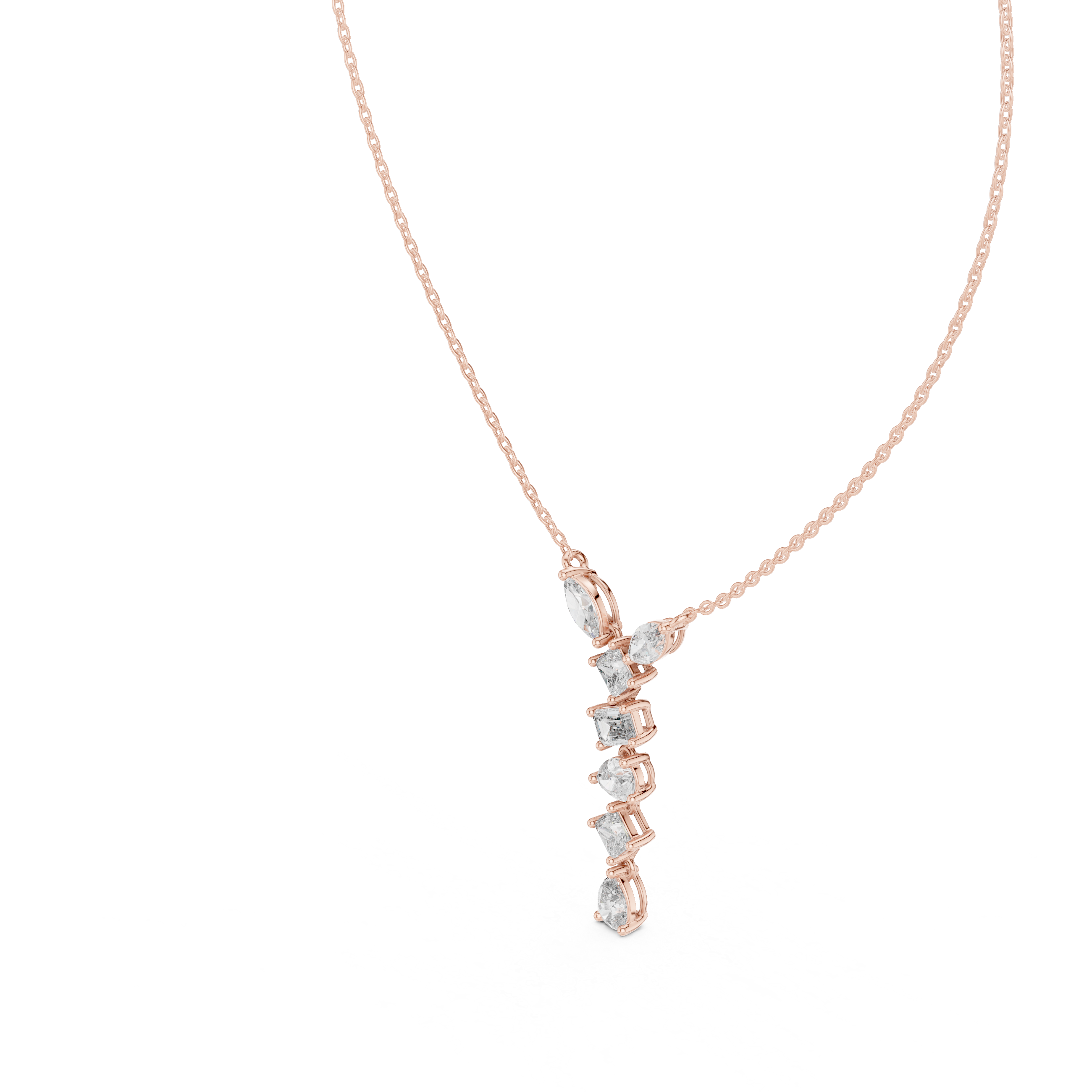 Multi Shape Diamond Drop Pendant Necklace