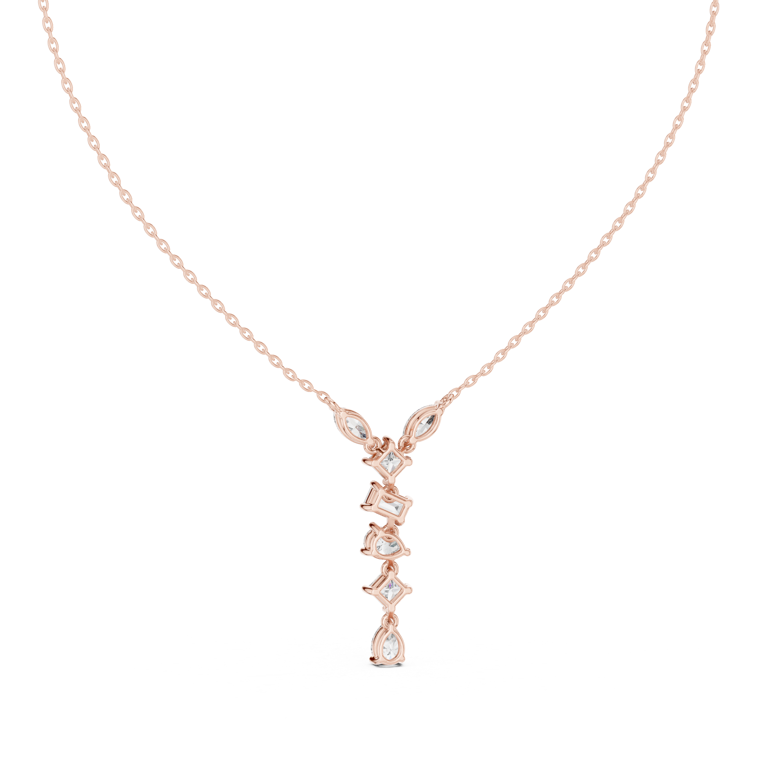 Multi Shape Diamond Drop Pendant Necklace