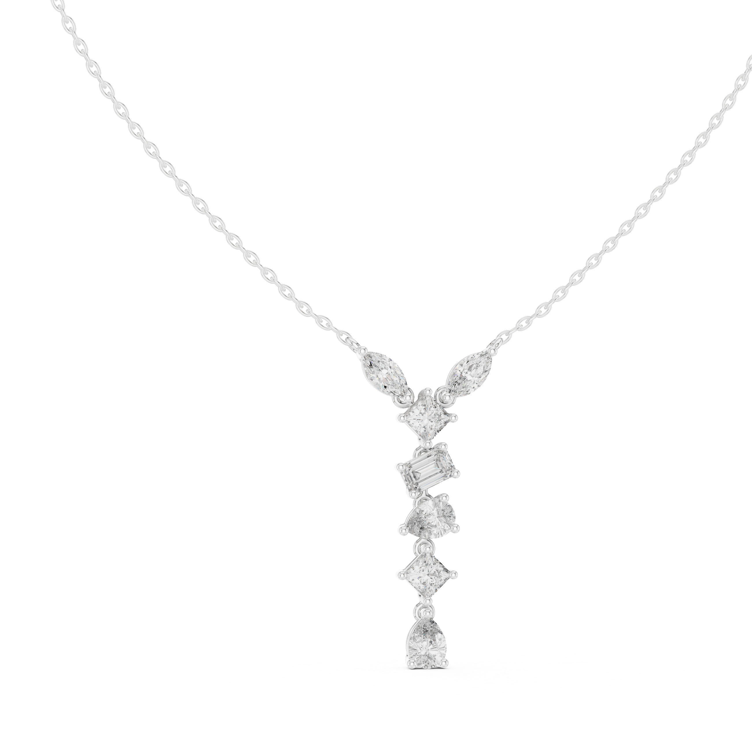 Multi Shape Diamond Drop Pendant Necklace