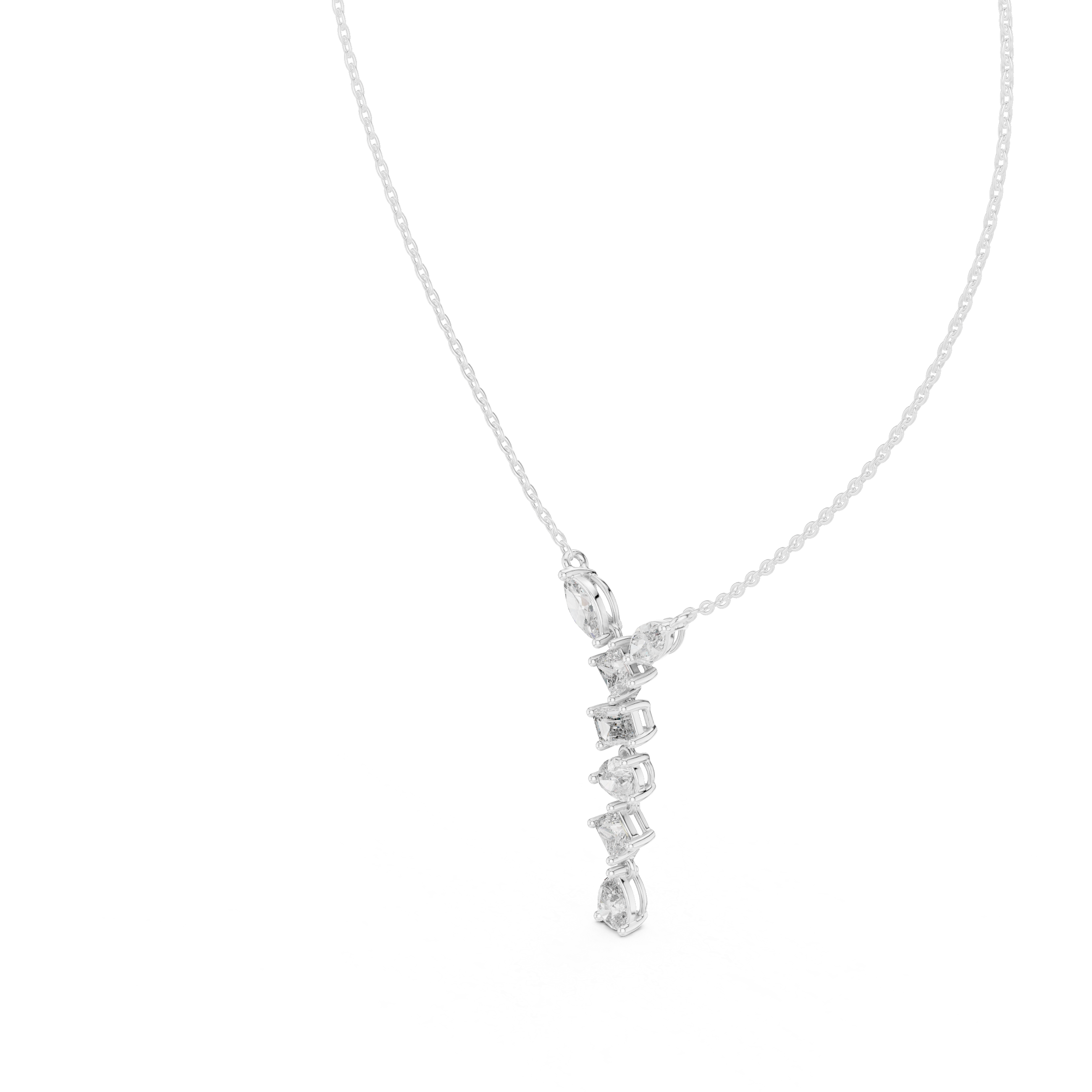 Multi Shape Diamond Drop Pendant Necklace