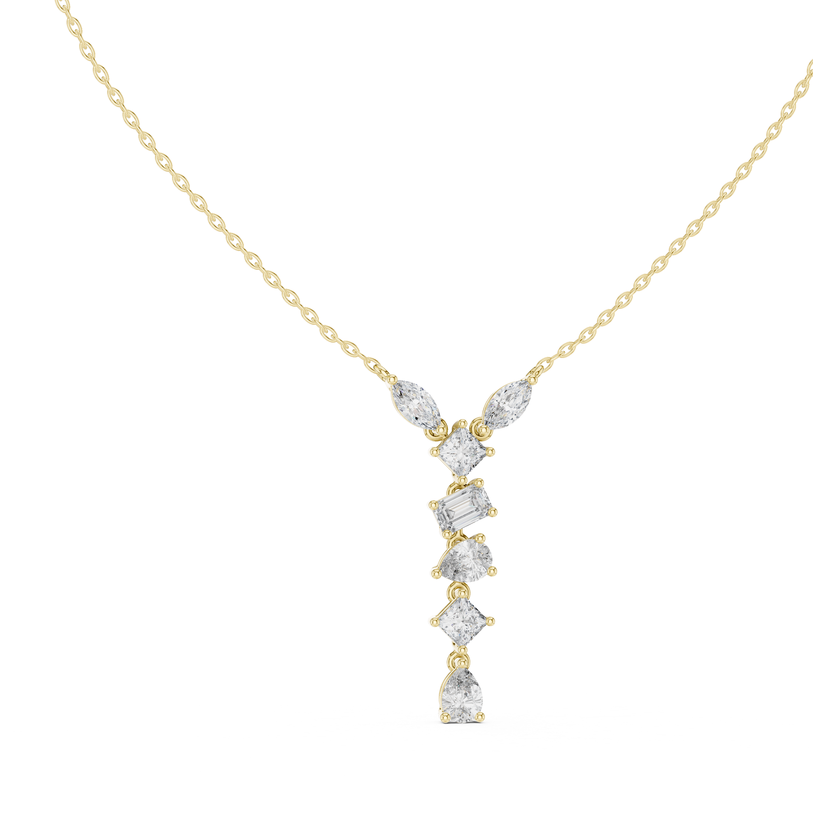 Multi Shape Diamond Drop Pendant Necklace