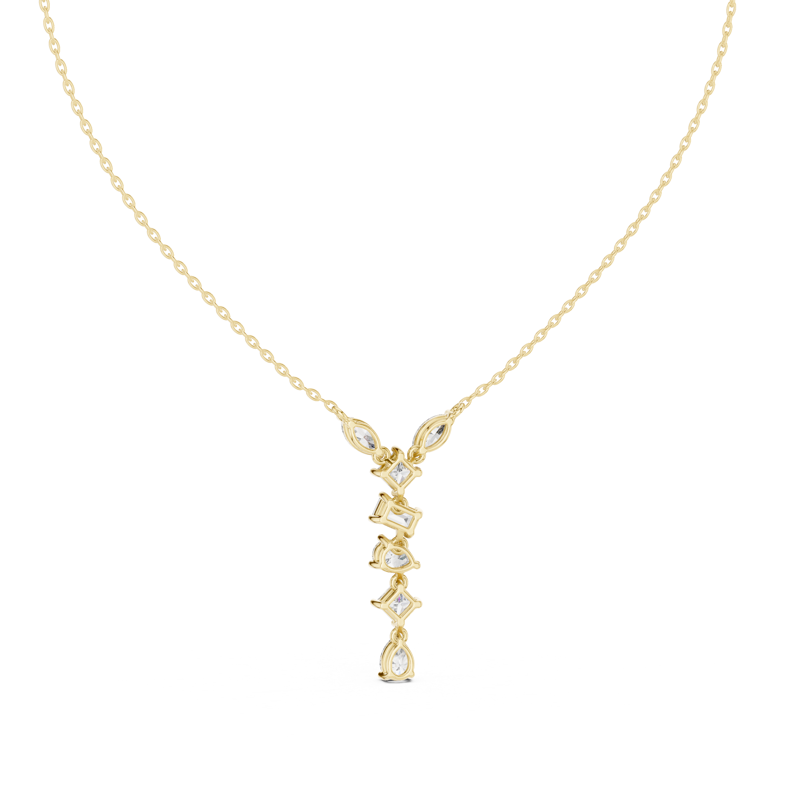 Multi Shape Diamond Drop Pendant Necklace