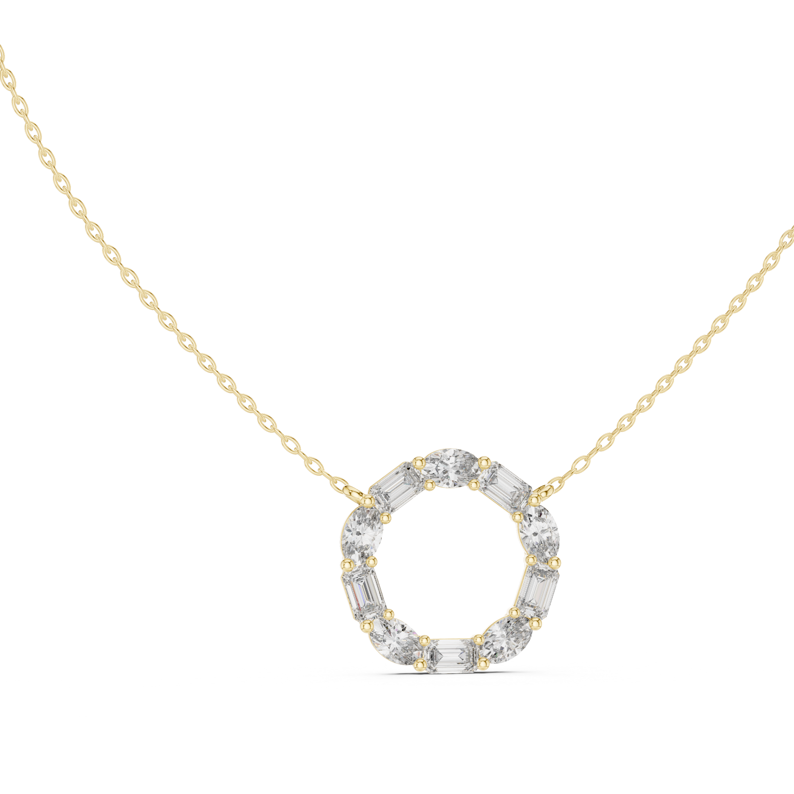 Mixed Shape Diamond Circle Pendant Necklace – Modern Eternity Design