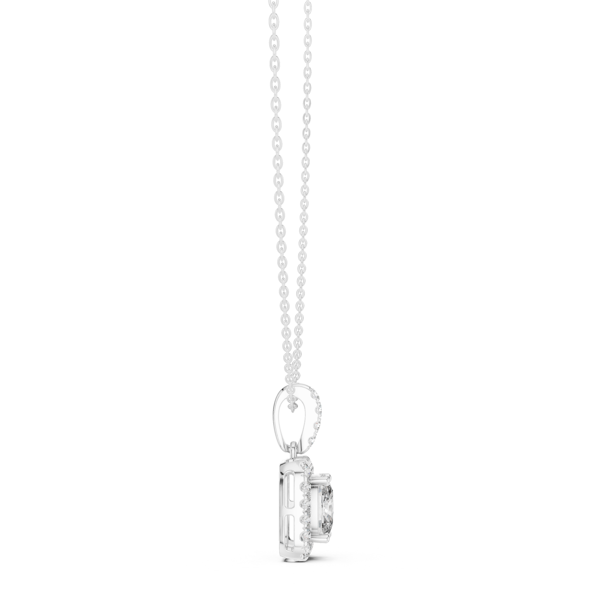 Cushion Cut Halo Diamond Pendant Necklace with Pavé Bail
