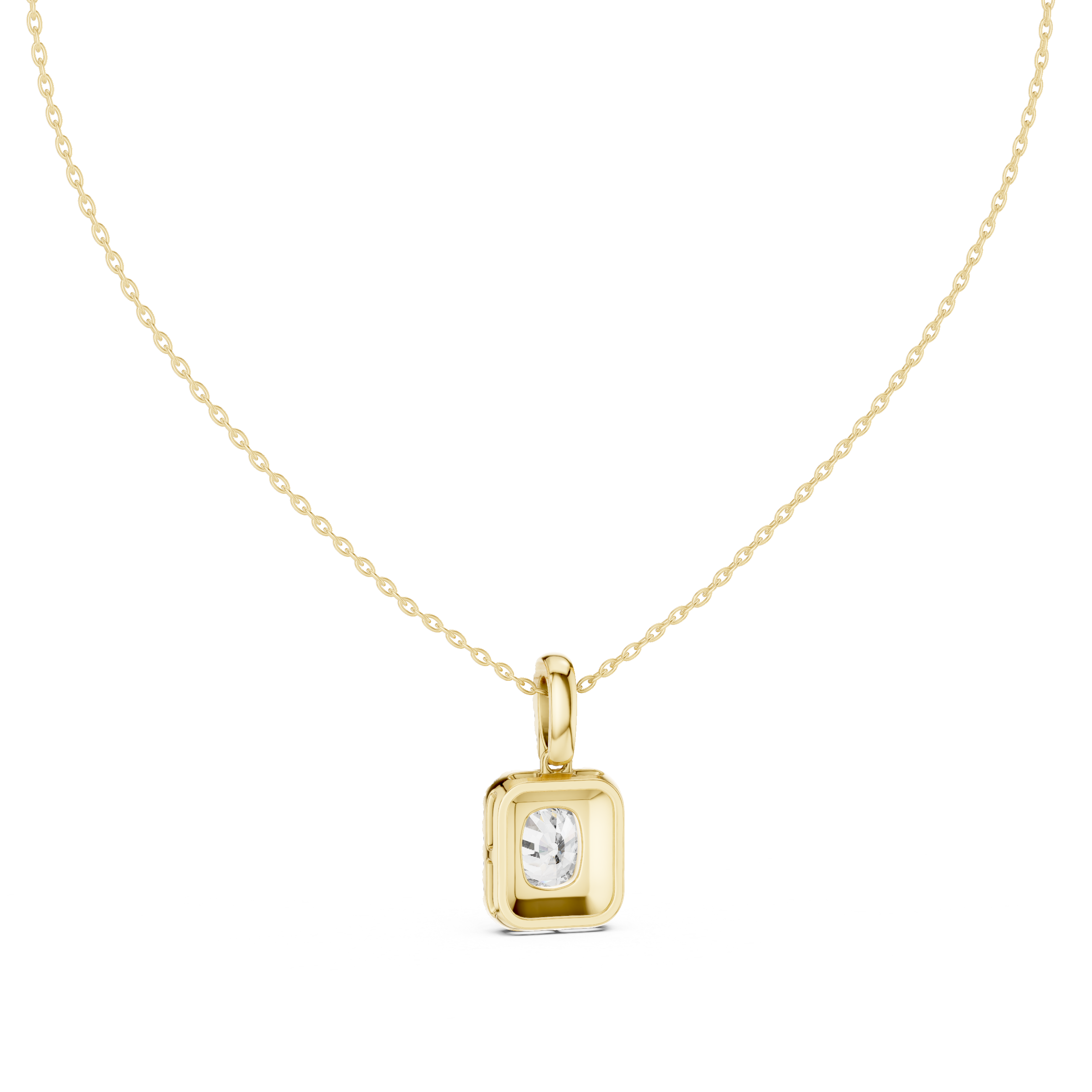Cushion Cut Halo Diamond Pendant Necklace with Pavé Bail